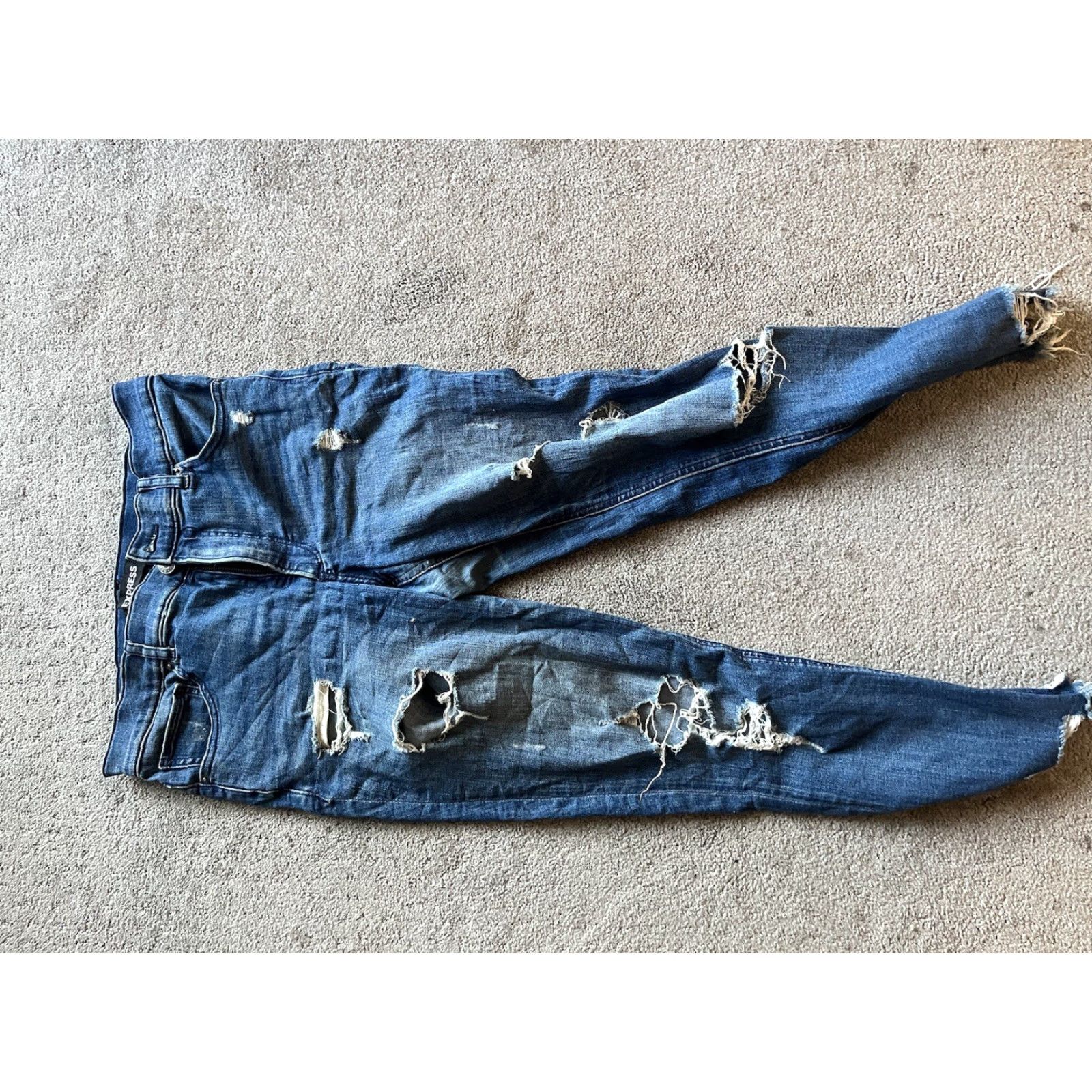 Express Express Womens Jeans 10 Ankle High Rise Distressed Raw Hem Slim Denim Blue 5-Pocket Womens Jeans 10s Size 32" / US 10 / IT 46 - 4 Thumbnail