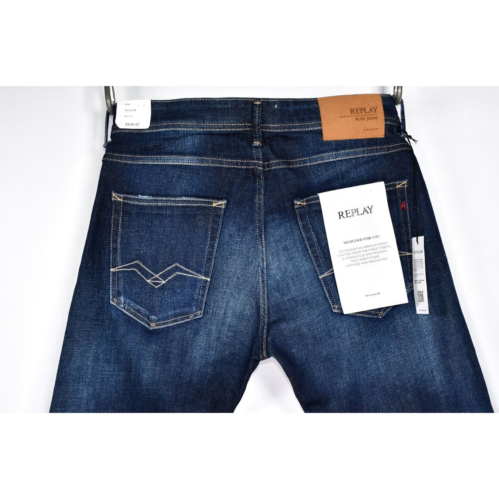 Replay REPLAY WILLBI REGULAR SLIM FIT 11.5 OZ DEEP BLUE INDIGO STRETCH DENIM JEANS W33 REGULAR BLUE 5-POCKET DESIGN Mens Size US 33 - 3 Thumbnail