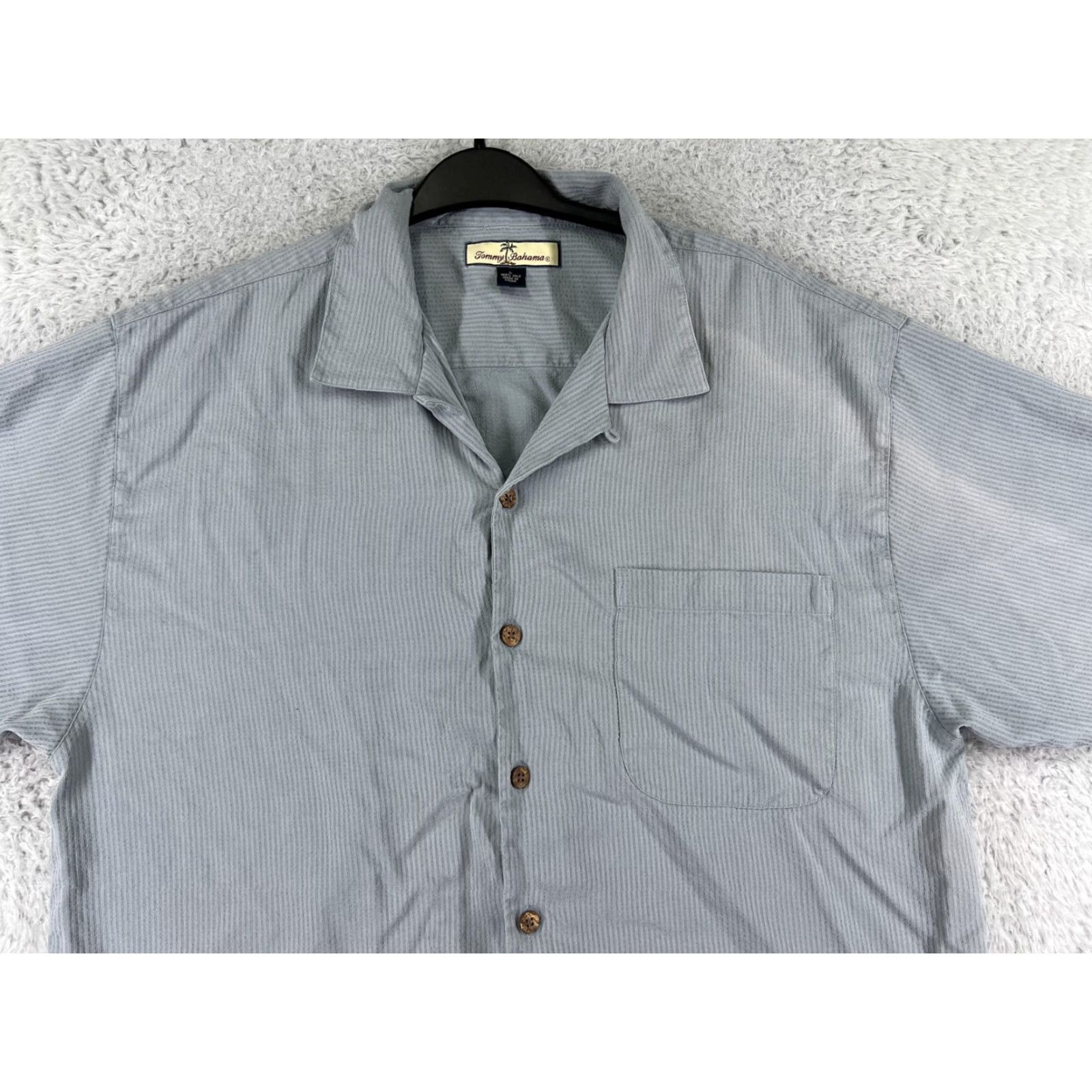 Tommy Bahama Tommy Bahama Shirt Mens Large Blue Striped Silk 100% Button-Up Hawaiian Resort Casual Shirt Size US L / EU 52-54 / 3 - 4 Thumbnail