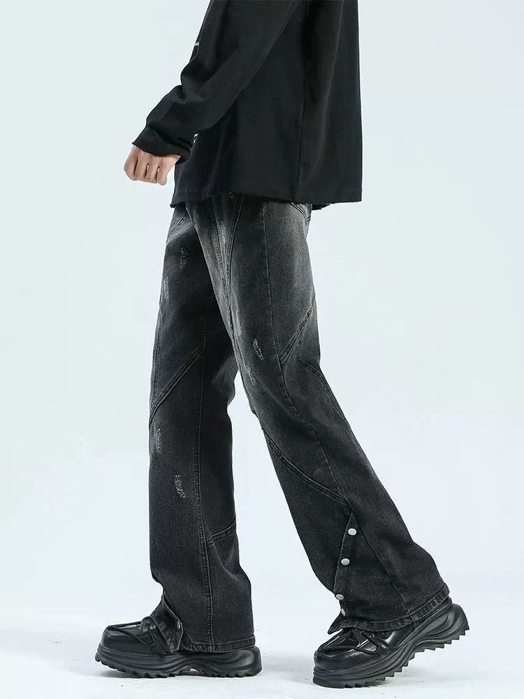 Vintage Black men's retro buttoned loose straight bootcut jeans Size US 32 / EU 48 - 3 Thumbnail
