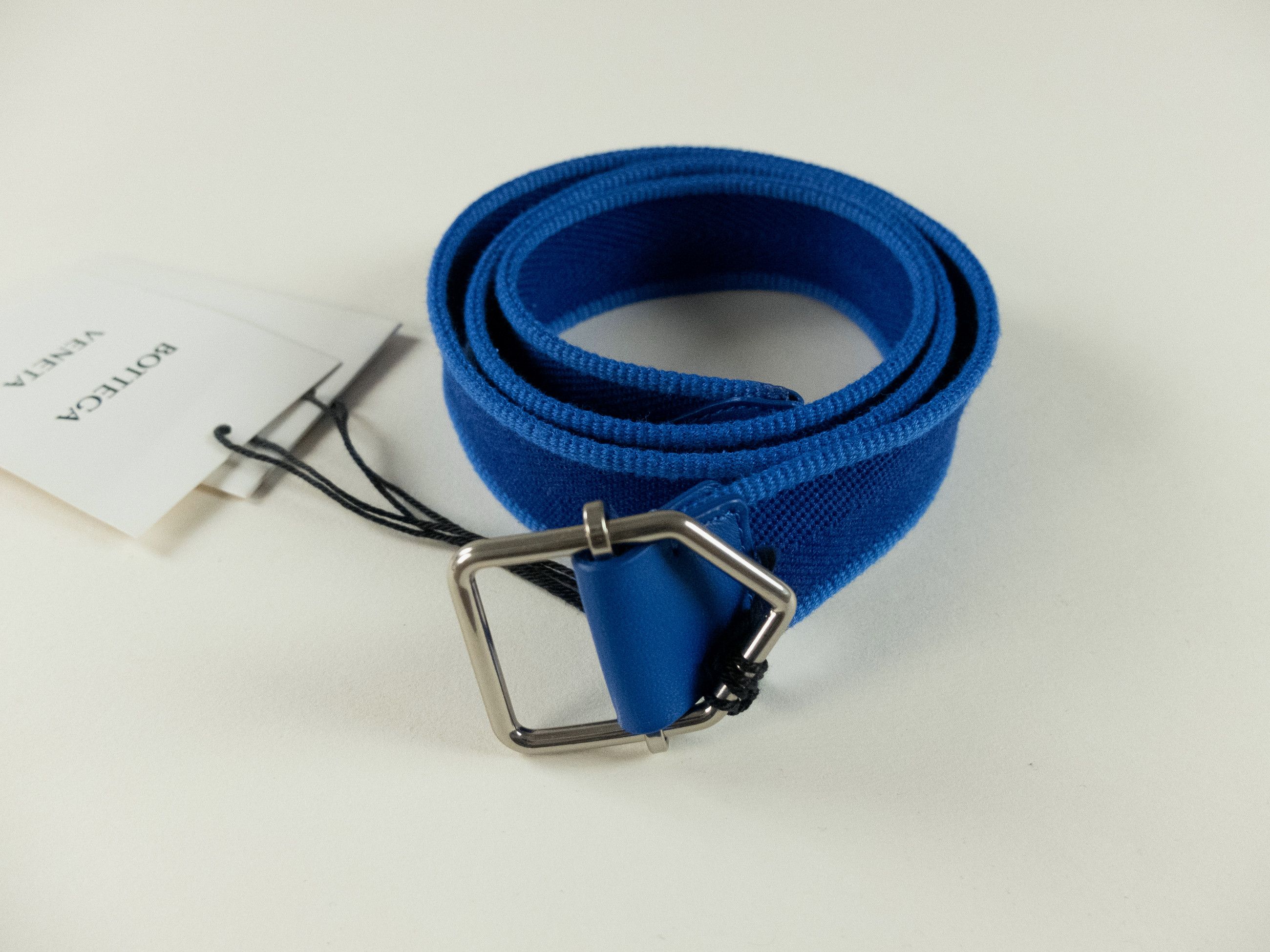 Bottega Veneta BOTTEGA VENETA cobalt blue webbing fabric & leather belt 85 Size 32 - 3 Thumbnail