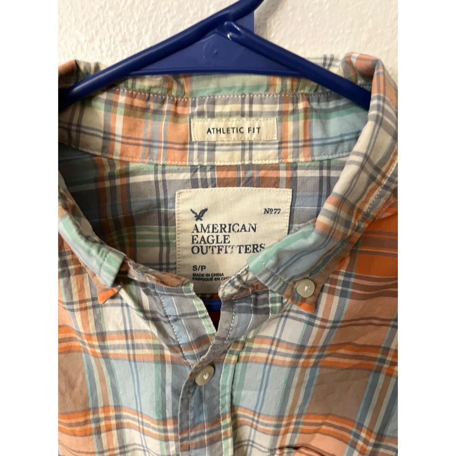 American Eagle Outfitters American Eagle Shirt Men Orange Plaid Cotton Size Small Athletic Fit Size US S / EU 44-46 / 1 - 3 Thumbnail