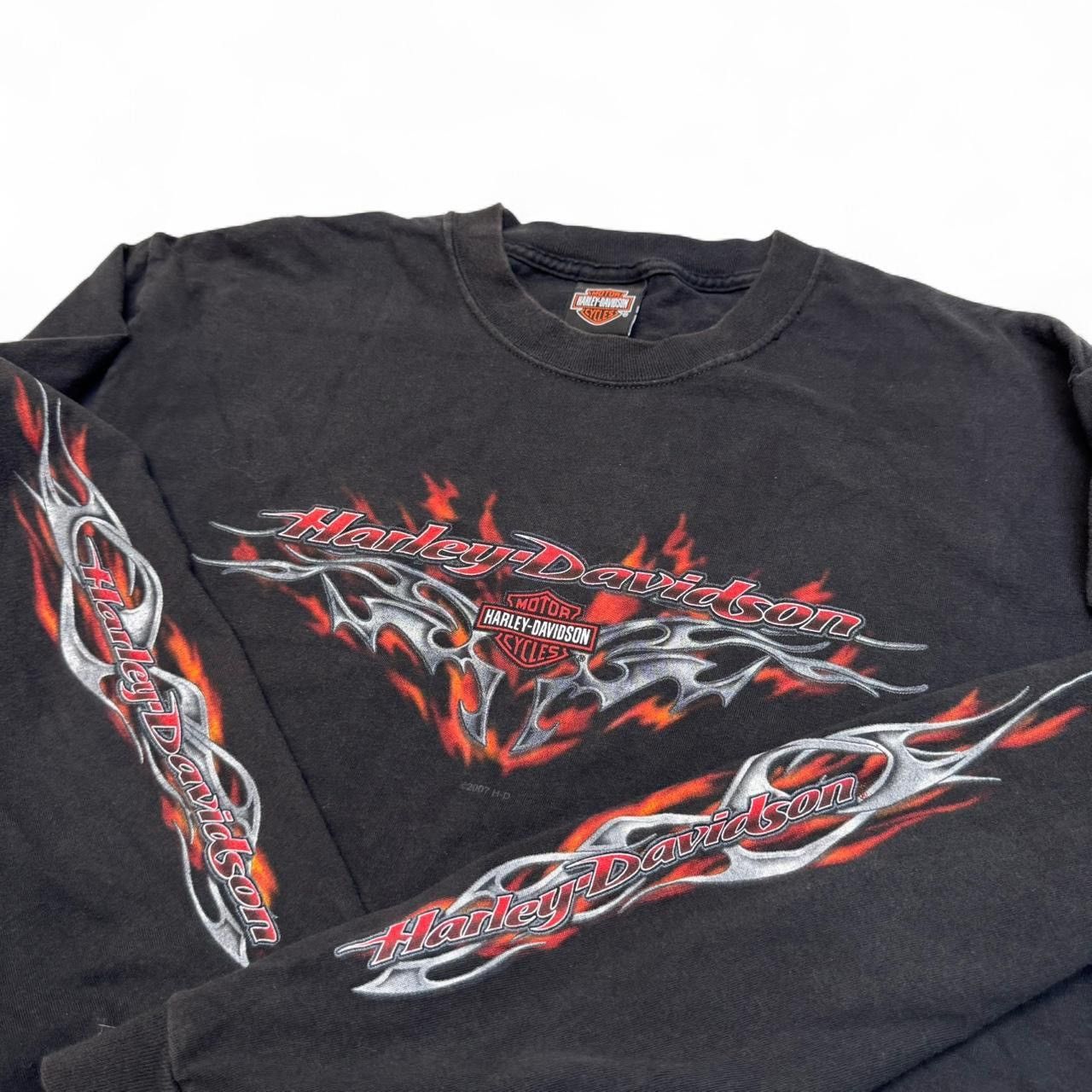 Harley Davidson 2007 Harley Davidson Black y2k Flame Sleeve Tee Shirt Size US L / EU 52-54 / 3 - 2 Thumbnail