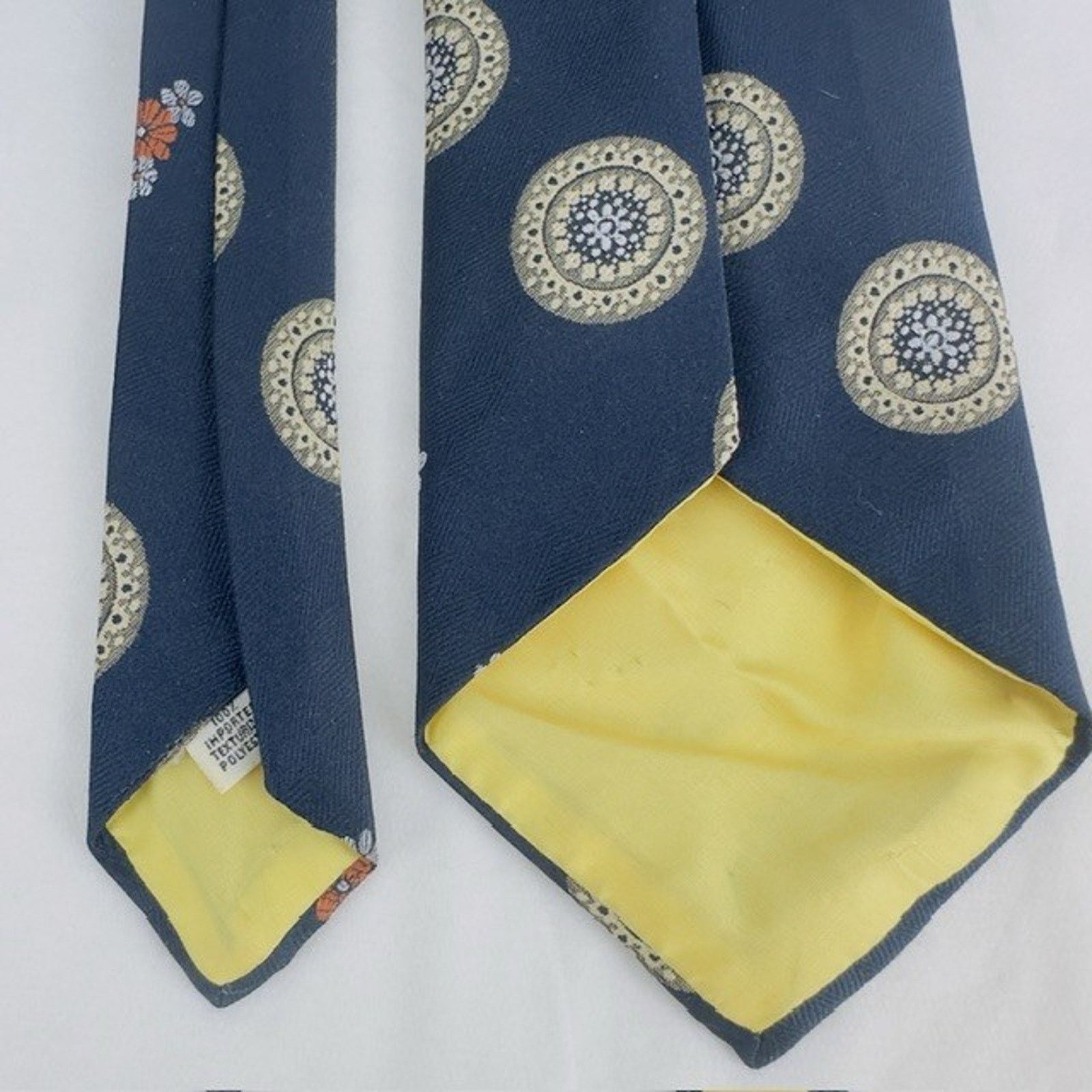 Other Damon Necktie Navy w/Floral Disk & Bouquets Union Preppy VTG Size ONE SIZE - 12 Thumbnail