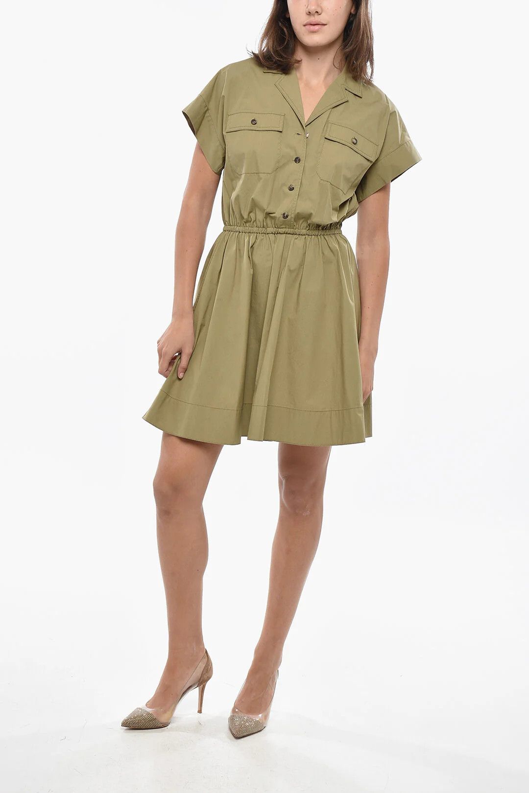 Tory Burch og1mm0426 Cotton-Blend Shirt Dress in Military Green Size S / US 4 / IT 40 - 1 Thumbnail
