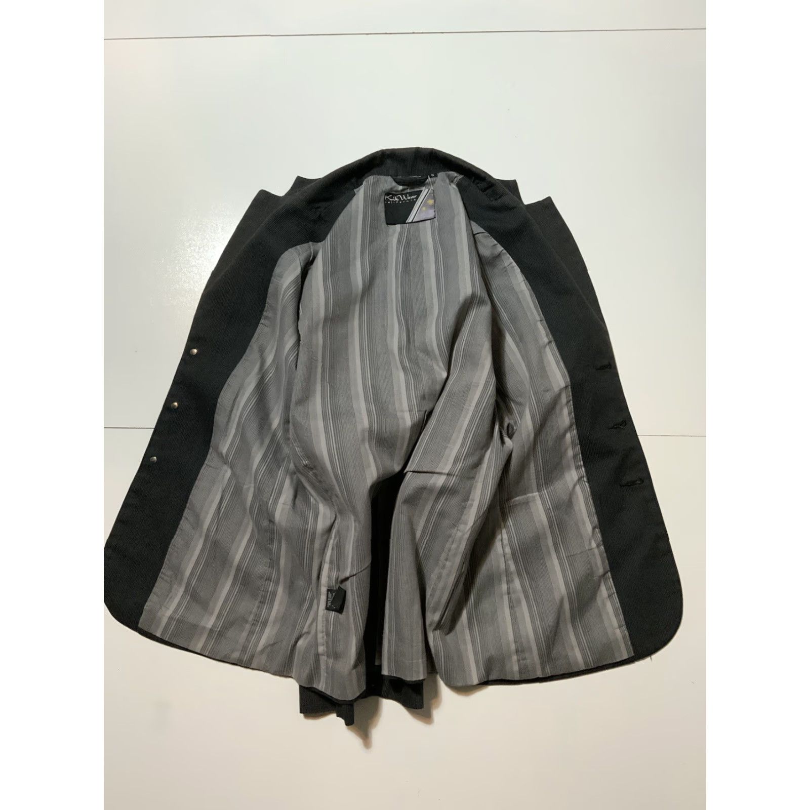 Vintage VINTAGE Kikwear Blazer Shirt Steampunk California Striped 3 Button Gray Sz. S Mens Size 36R - 3 Thumbnail