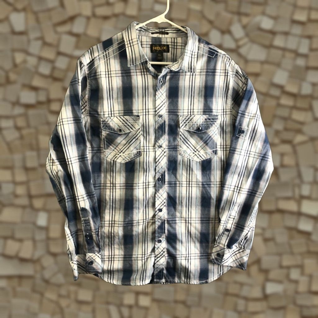 Vintage Helix Mens XL Athletic Fit Blue Striped Long Sleeve Spread Collar Shirt Size US XL / EU 56 / 4 - 1 Thumbnail