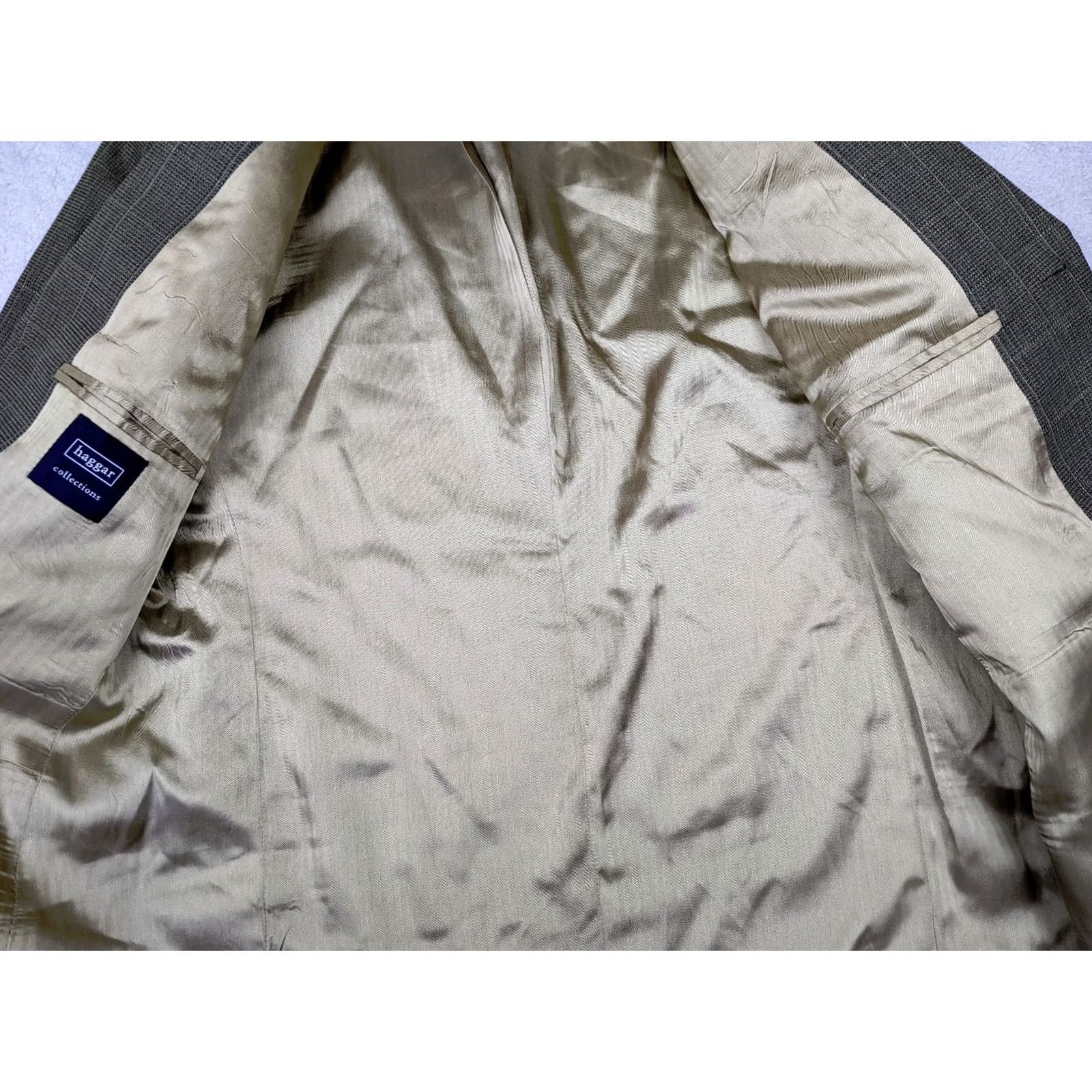 Vintage Hagger Blazer 42S Beige Windowpane Wool Blend 2 Button Single-Breasted Notch Lapel Mens Jacket Size 42R - 6 Thumbnail