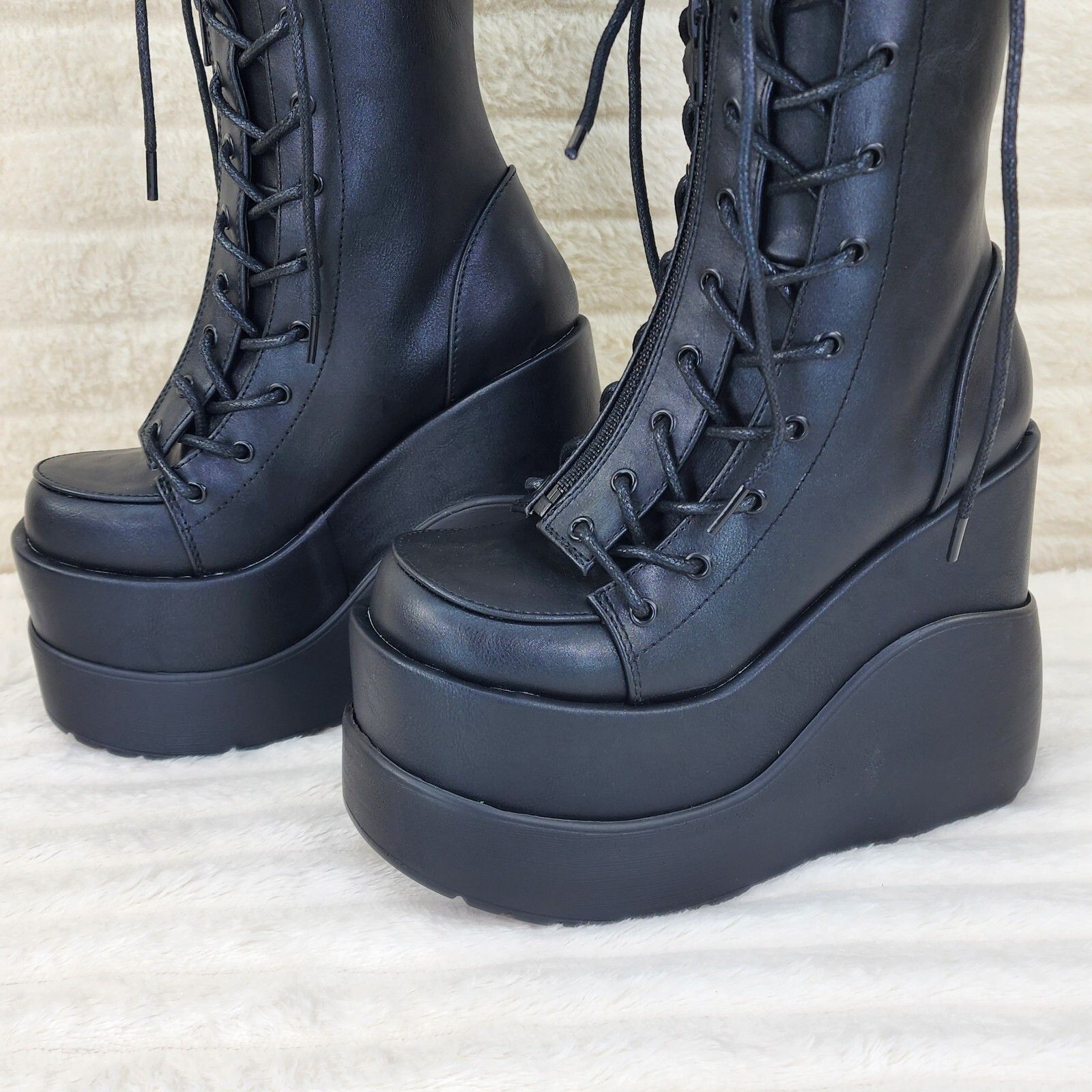 Demonia Cult DEMONIA Void Black Matte Platform Wedge Corset Mid Calf Goth Size US 8 / IT 38 - 9 Thumbnail