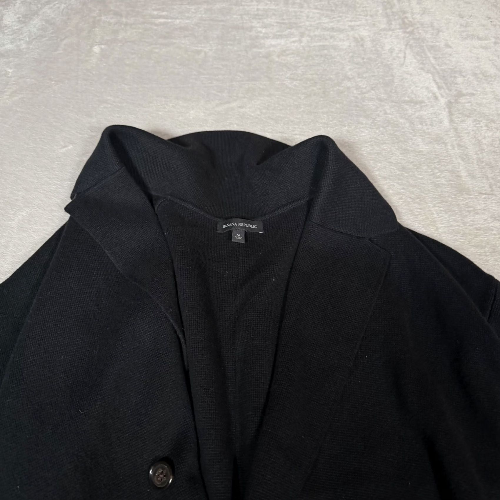 Vintage VINTAGE NAVY Banana Republic Blazer Mens M Black Double Breasted Knit Cotton Blend Blazer Pea Coat Size 40R - 3 Thumbnail