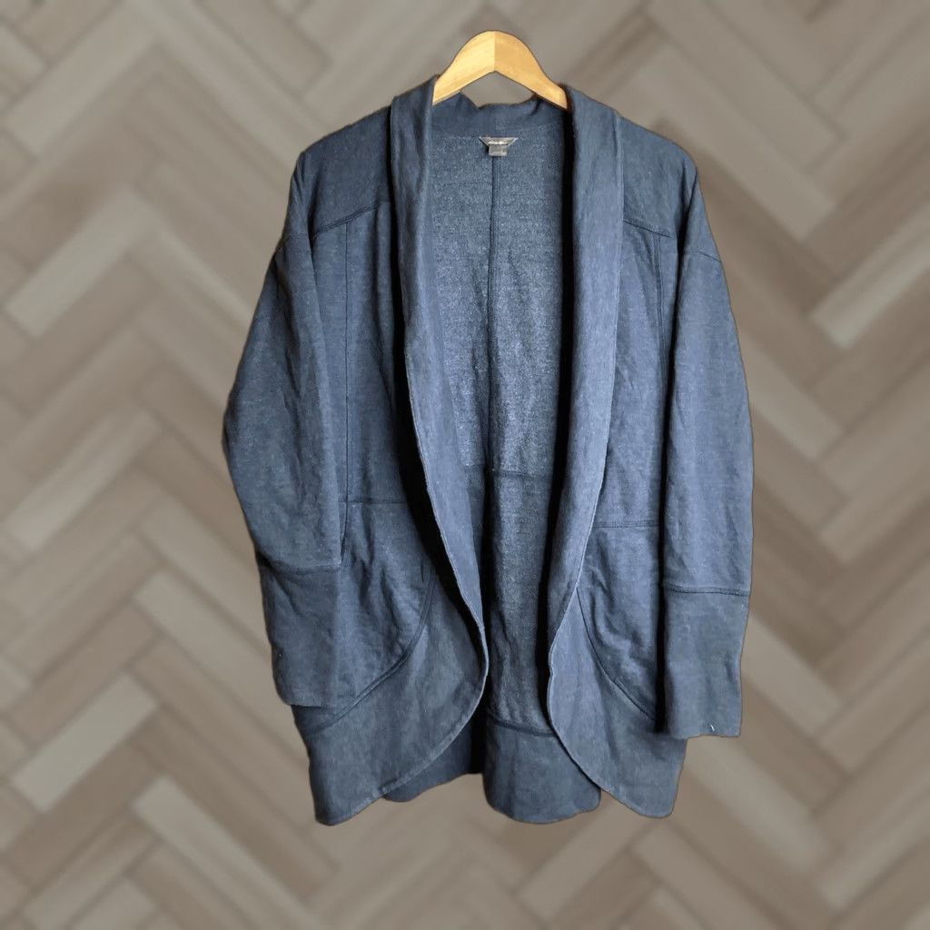 Eddie Bauer Eddie Bauer Womens L Cardigan Sweater Open Front Open Front Dark Blue Dolman Sleeve Long Sleeve Cotton Blend Fleece Logo Size L / US 10 / IT 46 - 1 Thumbnail