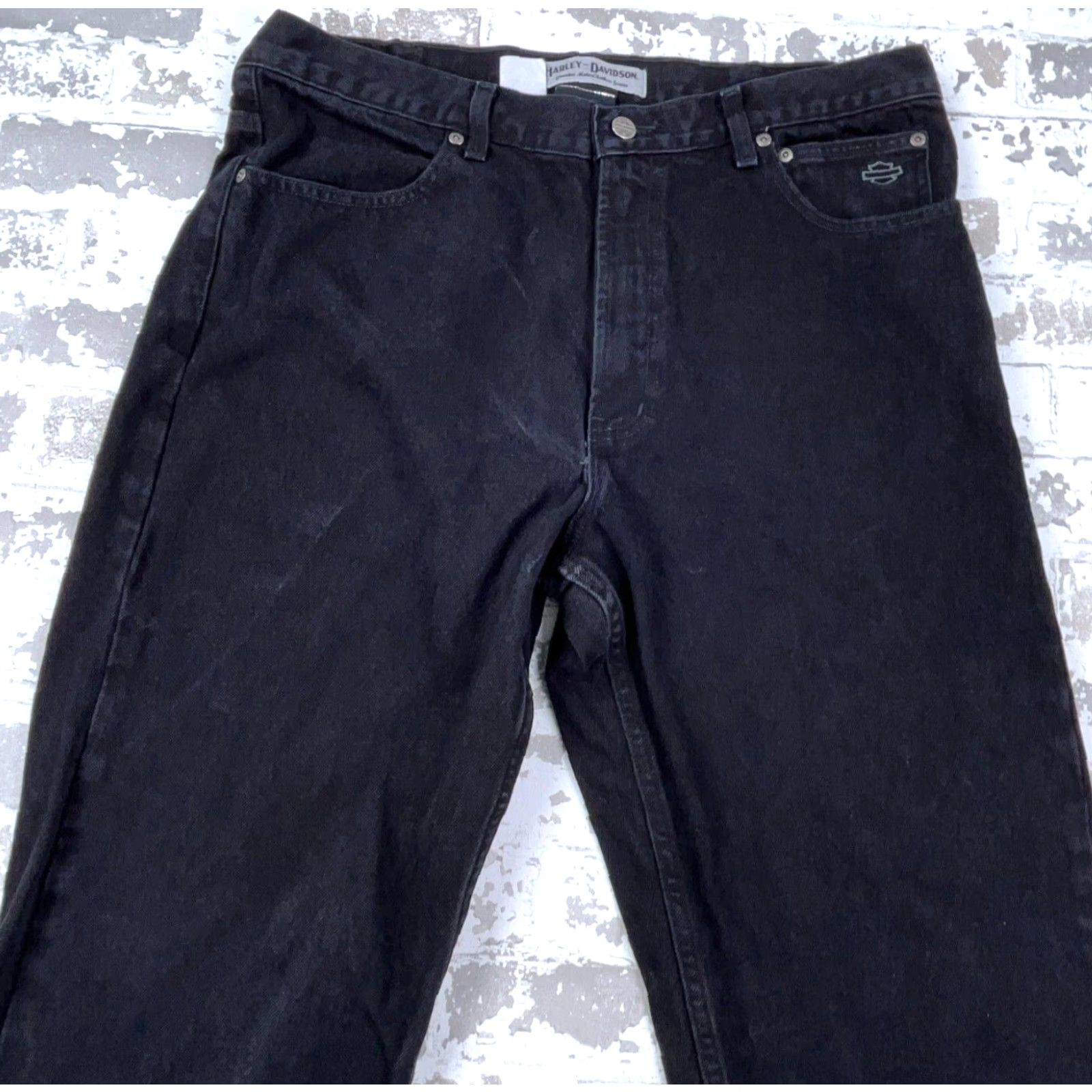 Harley Davidson Vintage Harley-Davidson Jeans Men 38x30 Relaxed Fit Straight Leg Black Denim 5-Pocket Belt Loops Charcoal Wash Comfortable Classic American Y2K Mens Size US 38 / EU 54 - 4 Thumbnail