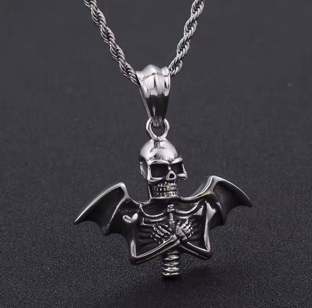 Jewelry Skeleton Wings Skull Necklace Gothic Chain Size ONE SIZE - 2 Thumbnail