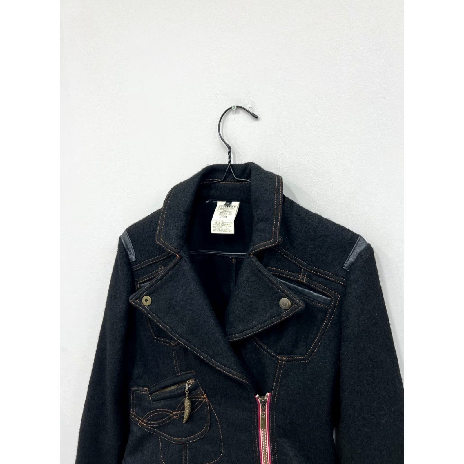 Roberto Cavalli Roberto Cavalli Just Cavalli Wool Biker Jacket Leather Details Women's Size M Black "Jacket" Men/Women? Size M / US 6-8 / IT 42-44 - 3 Thumbnail