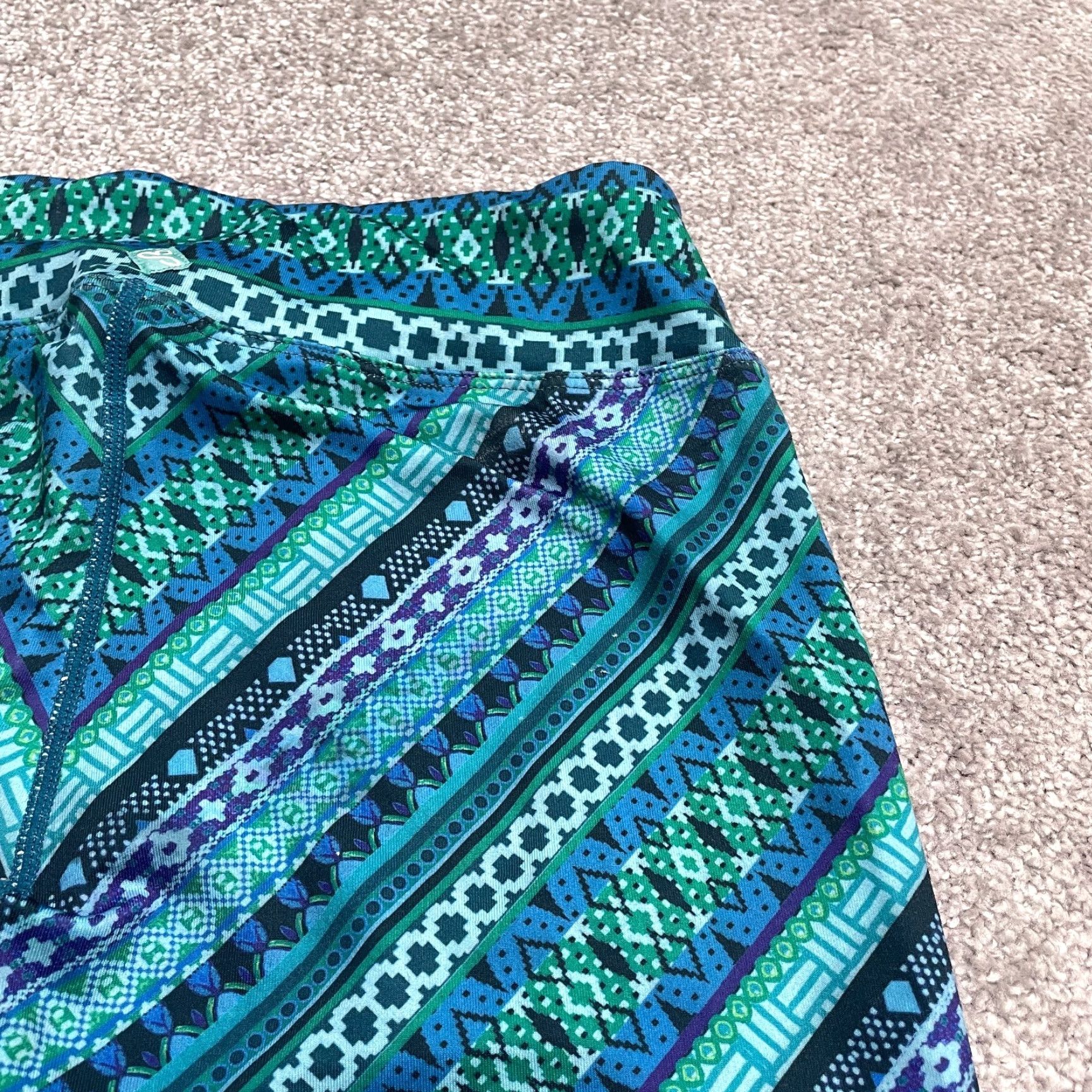 Prana prAna Cropped Leggings Womens M Blue Green Geometric Active Athletic 26x23 Pants Leggings Size 32" / US 10 / IT 46 - 6 Thumbnail