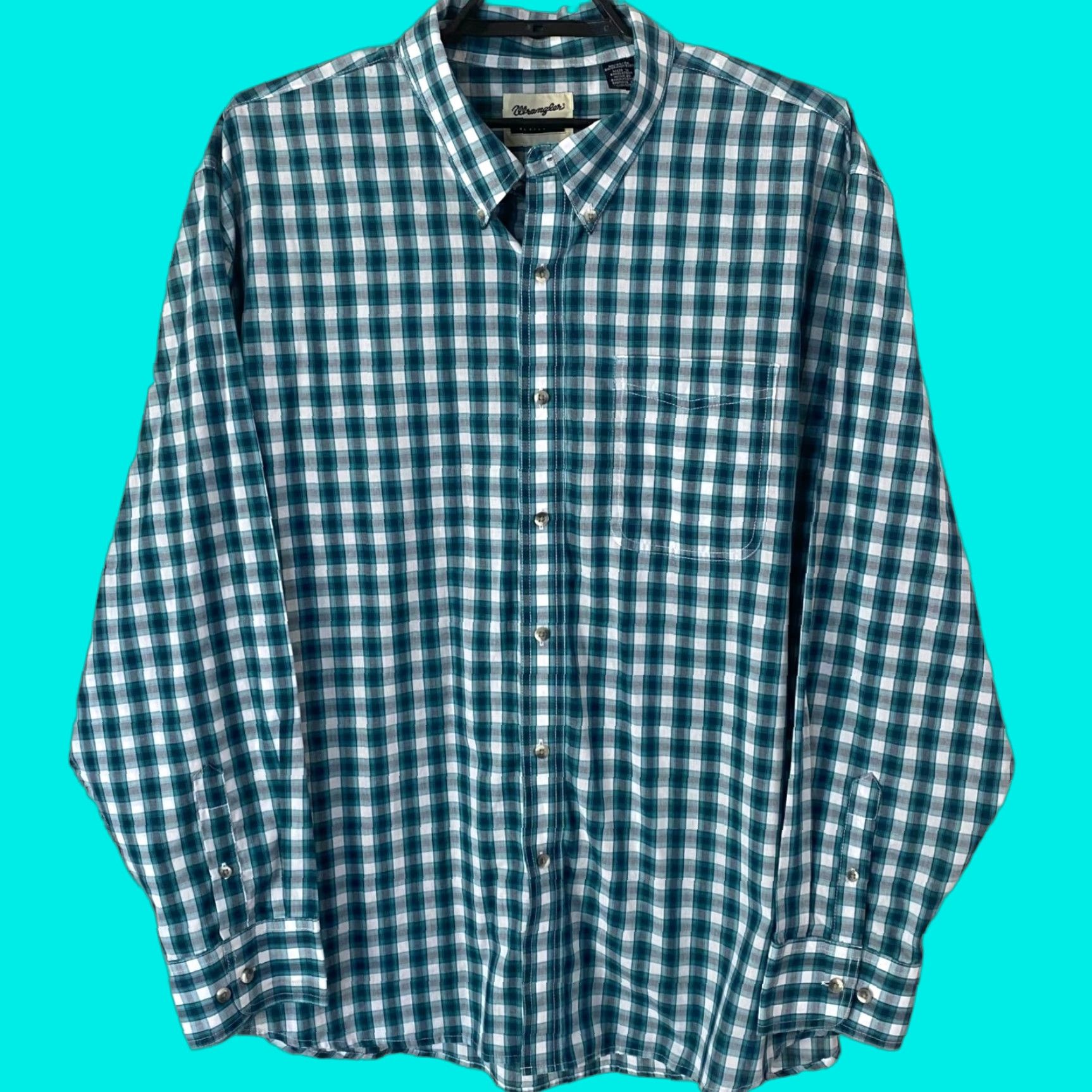 Wrangler VINTAGE Wrangler Riata Western Plaid Button-Down Shirt Teal Blue Men's 3X Cowboy Size US XXL / EU 58 / 5 - 1 Thumbnail