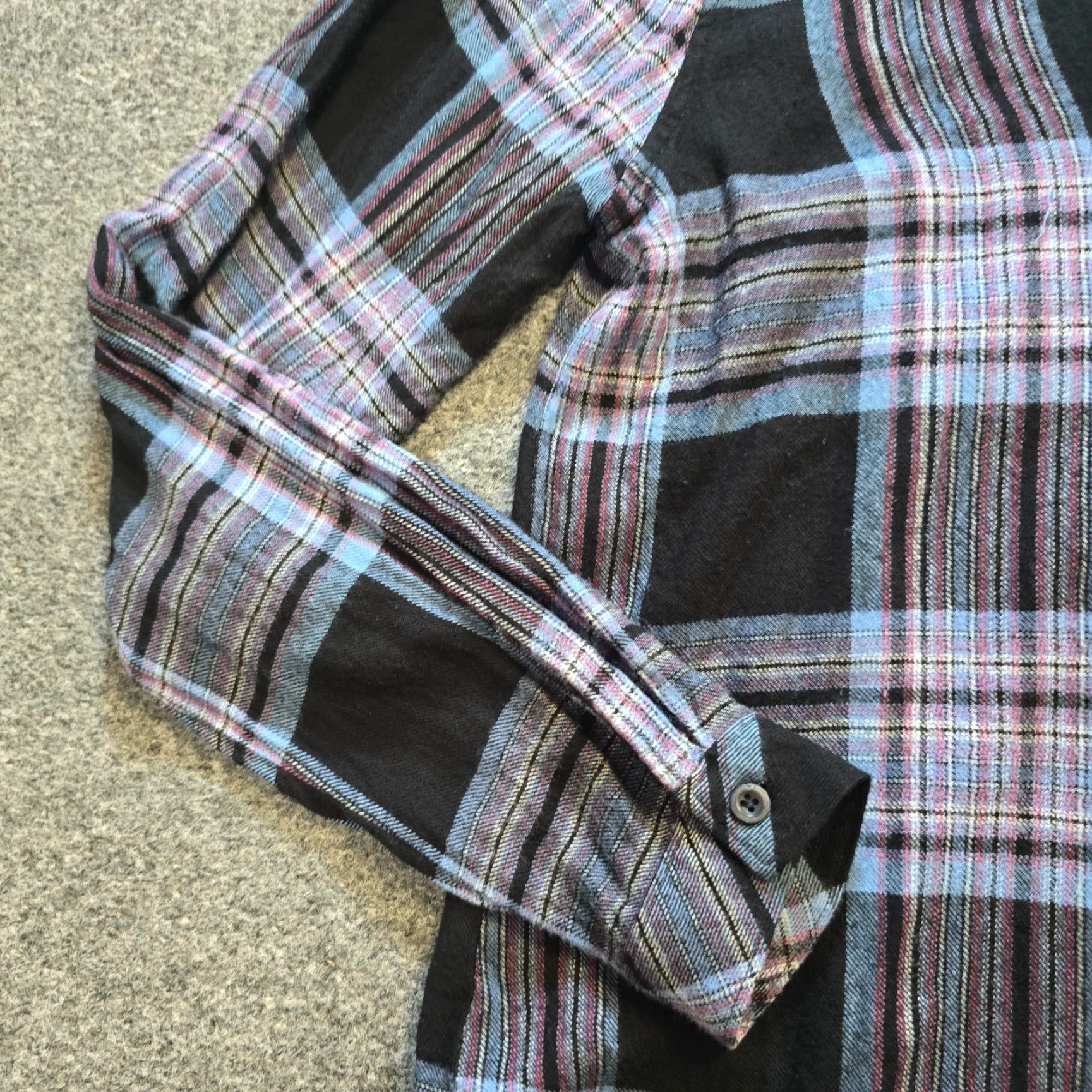 CLOT Cloth Stone Top Womens Large Black Blue Plaid Flannel Casual Button Collar Long Sleeve Lightweight Regular Size L / US 10 / IT 46 - 3 Thumbnail