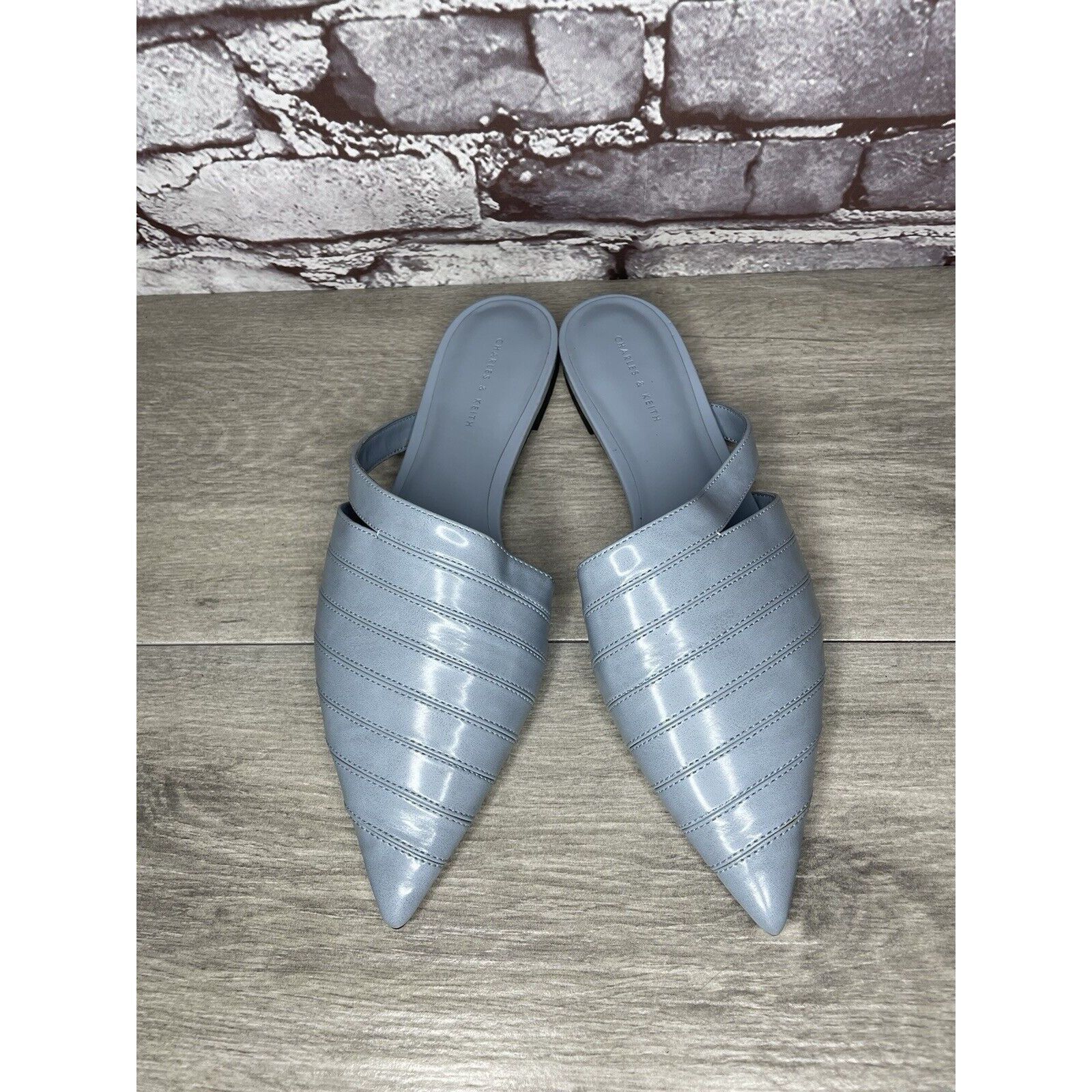 Other Charles Keith Blue Leather Pointed Toe Flats Mules Shoes Wom Size US 7.5 / IT 37.5 - 22 Thumbnail