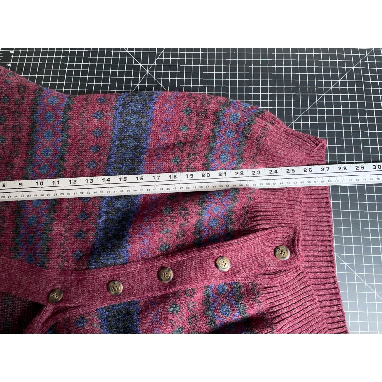 Vintage VINTAGE S. Agostino Cardigan Sweater Men's Large L Red Blue Fair Isle Knit Wool Acrylic V-Neck Casual 90s Retro Size US L / EU 52-54 / 3 - 6 Thumbnail