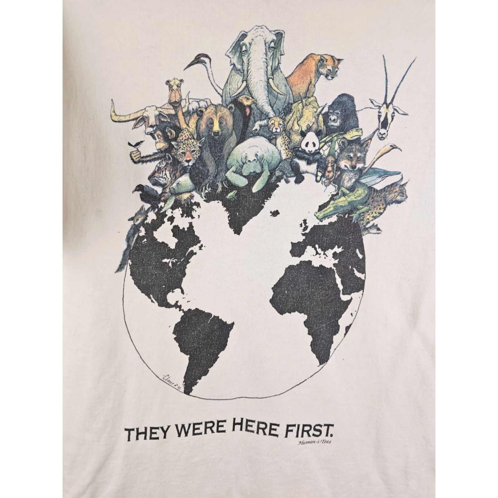 Fruit Of The Loom VINTAGE THEY WERE HERE FIRST WHITE SINGLE STITCH COTTON T-SHIRT SZ LARGE Mens Shirt 90s Cotton Popular Brand Fruit of the Loom T-Shirt White Ss 90s Size US L / EU 52-54 / 3 - 2 Thumbnail
