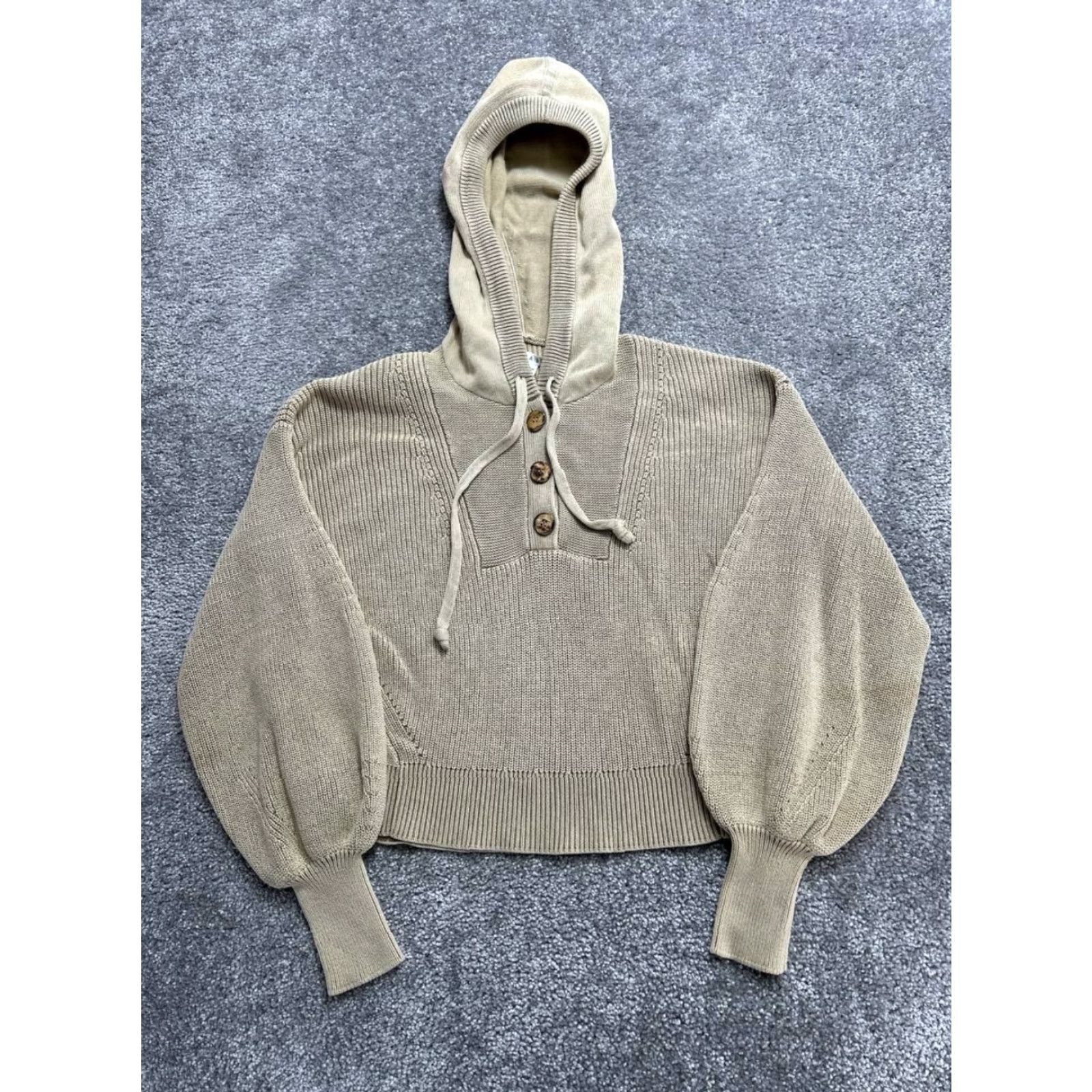 Veronica Beard VERONICA BEARD Ursina Knit Hoodie Womens XS Beige Cotton Cropped Fit Oversized Size XS / US 0-2 / IT 36-38 - 2 Thumbnail