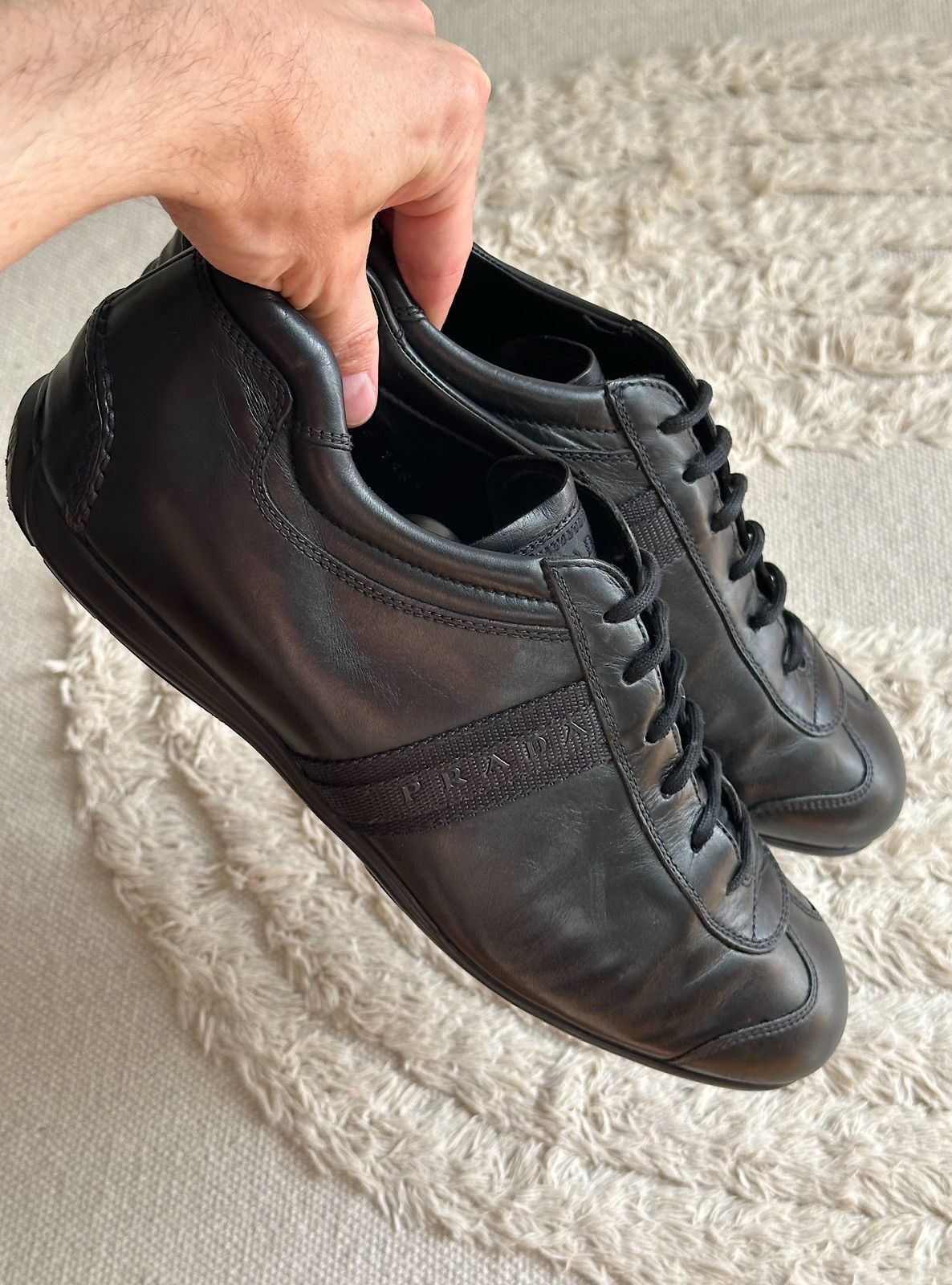 プラダMonte Carlo スニーカーブラックレザー UK8 PRADA Montecarlo