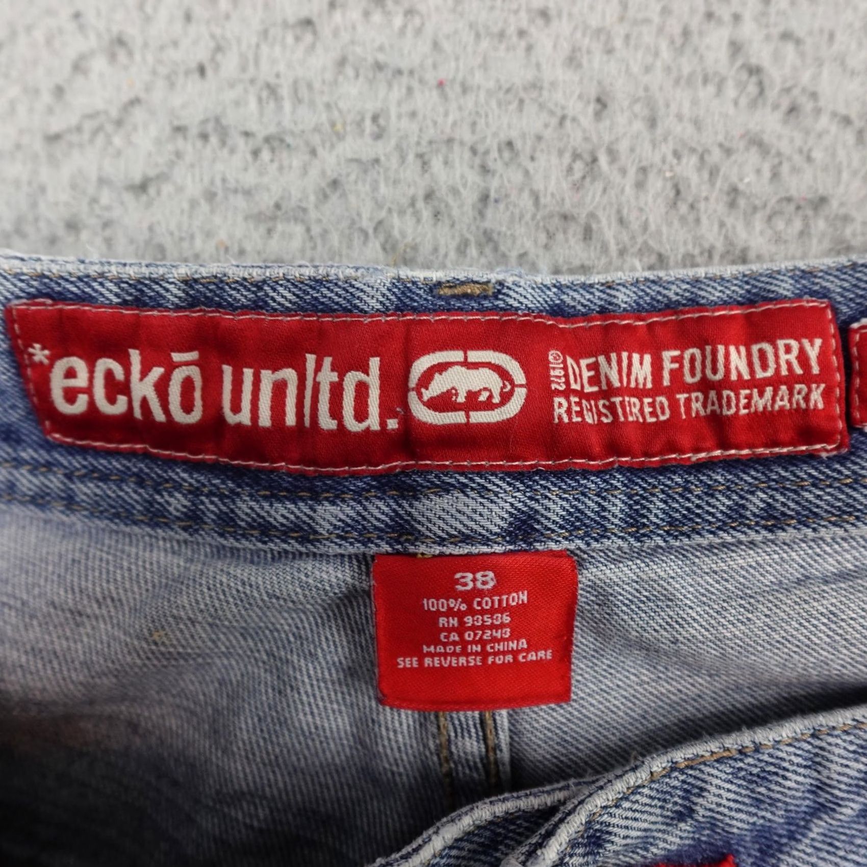 Ecko Unltd. Ecko Unltd. Jeans Mens 38 Blue Rhino-Cut Distressed Thrashed 5-Pocket Denim Y2K Vintage Hip Hop Logo 90s Jeans Mens Size US 38 / EU 54 - 3 Thumbnail