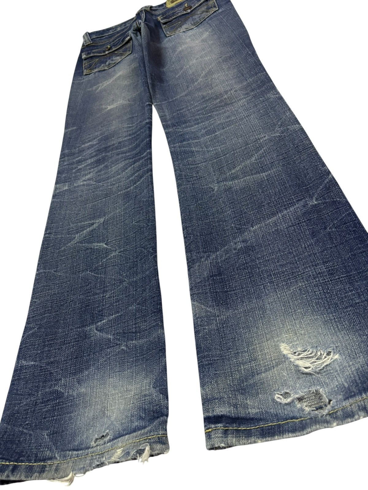 Japanese Brand Vtg Africa Taro Japan Flare Honeycomb Faded Distressed Jeans Size US 28 / EU 44 - 6 Thumbnail
