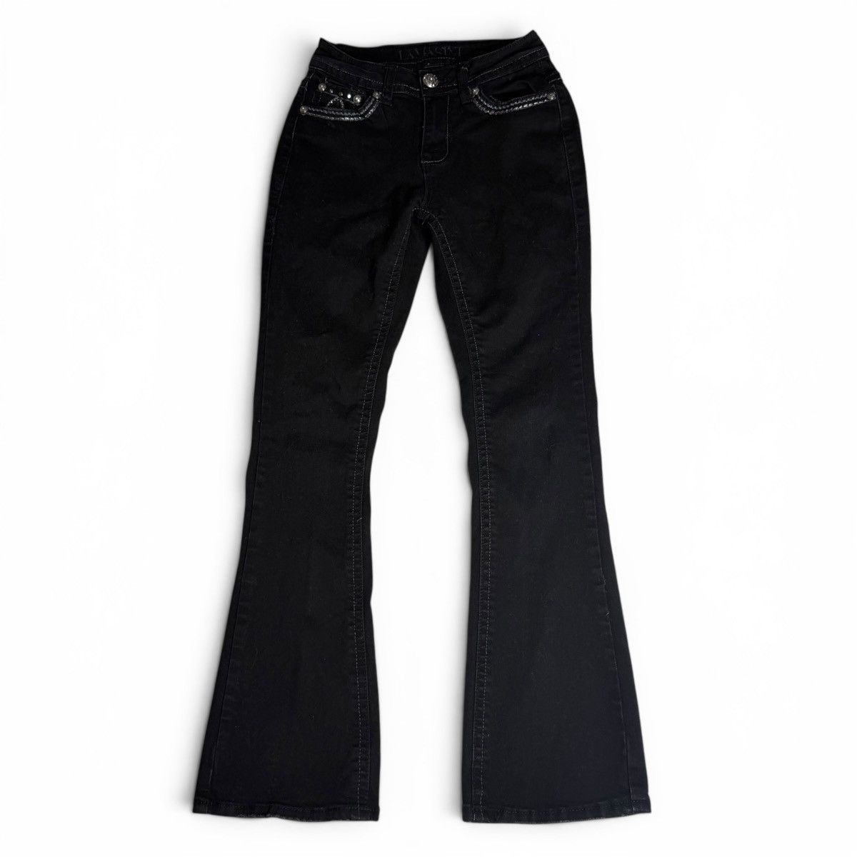 Other Western Grunge Black Mid Rise Bootcut Rhinestone Denim Jeans Size 25" / US 0 / IT 36 - 6 Thumbnail