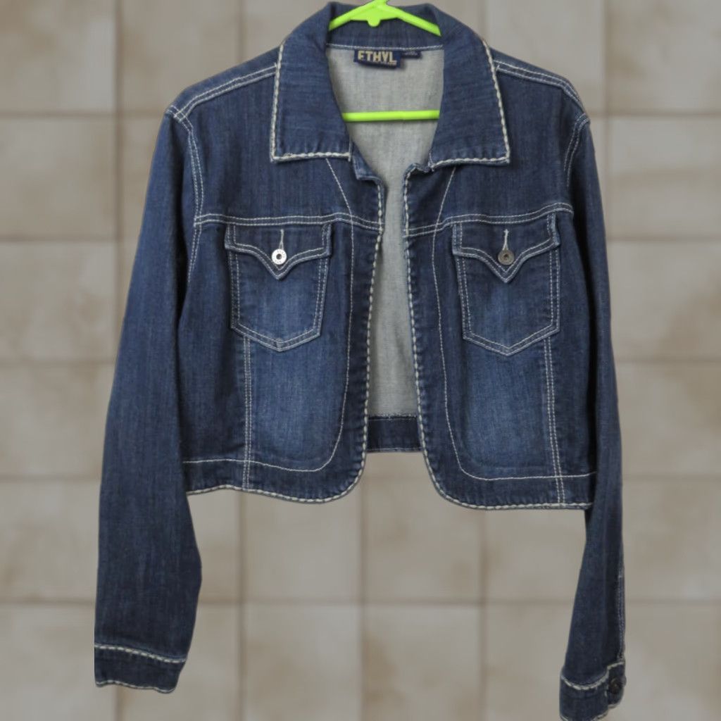 Denime VINTAGE Ethyl Denim Jean Jacket Blue XL Teens Regular Fit Button Closure Pockets Embroidered 80s 90s USA Jacket Size US 36 / EU 52 - 1 Thumbnail