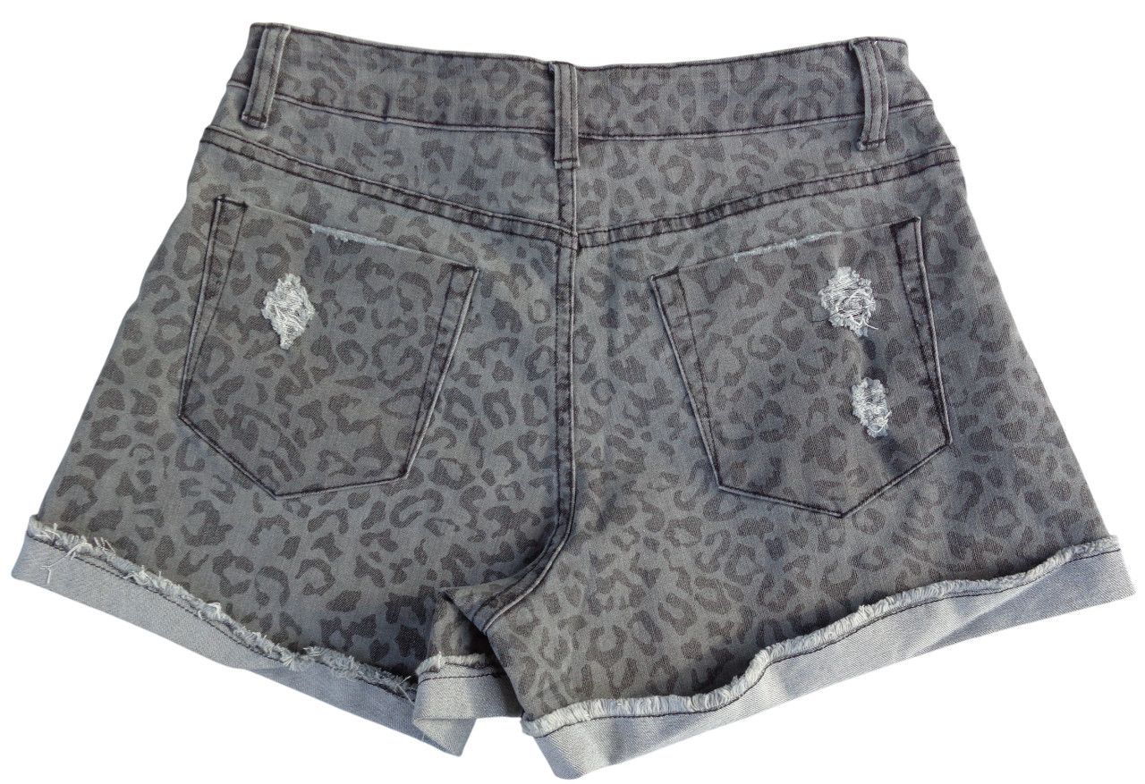 Other Black Leopard Animal Print Distressed Denim Jean Shorts M Size 29" - 3 Thumbnail