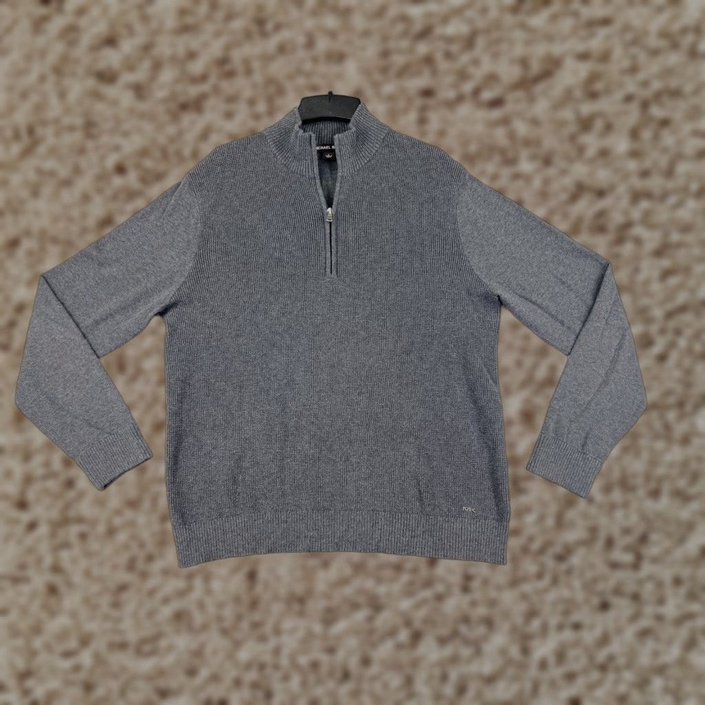 Michael Kors Michael Kors Sweater Mens Large Gray 1/4 Zip Mock Neck 100% Cotton Golf Shirt Size US L / EU 52-54 / 3 - 1 Thumbnail