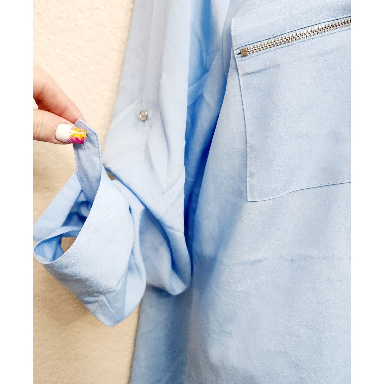 Calvin Klein Calvin Klein Blue Zipper Pockets Button Up Top Large Soft Size L / US 10 / IT 46 - 3 Thumbnail