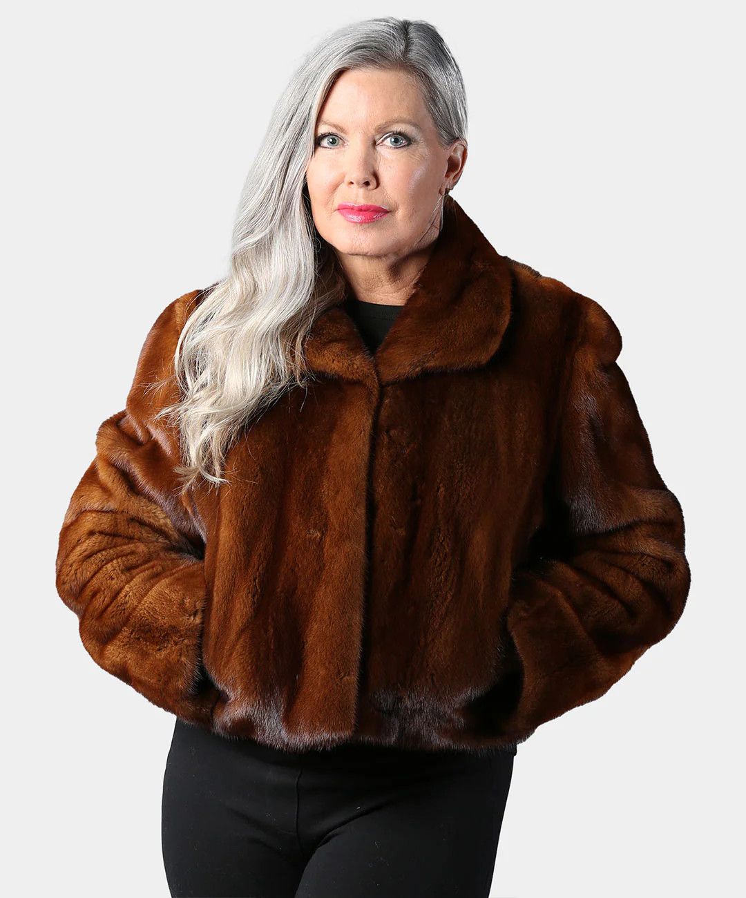 image of Mink Fur Coat Women's Brown Female Mink Fur Bolero Jacket