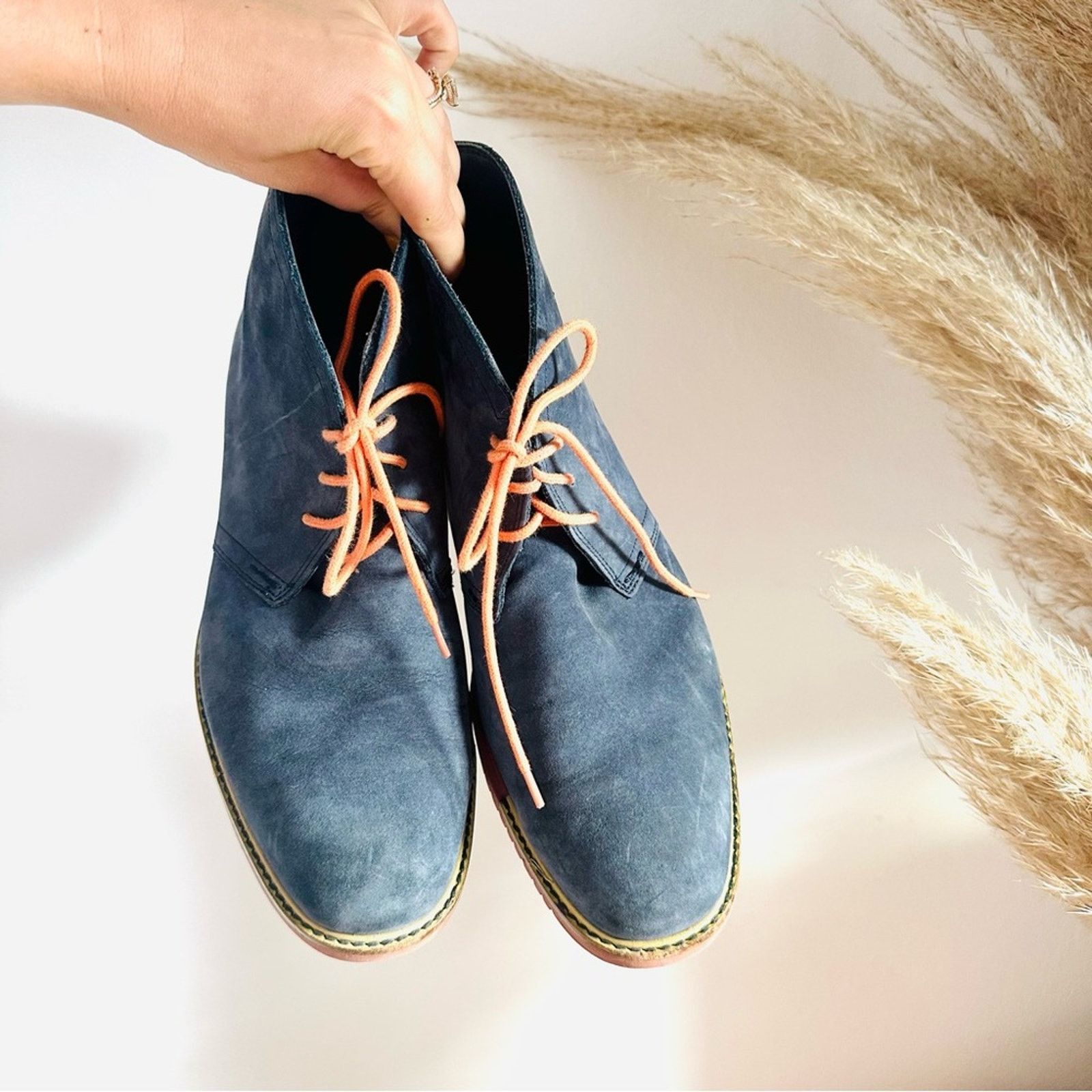 COLE HAAN Navy Blue Suede Leather Chukka Boots Lace Up Shoes