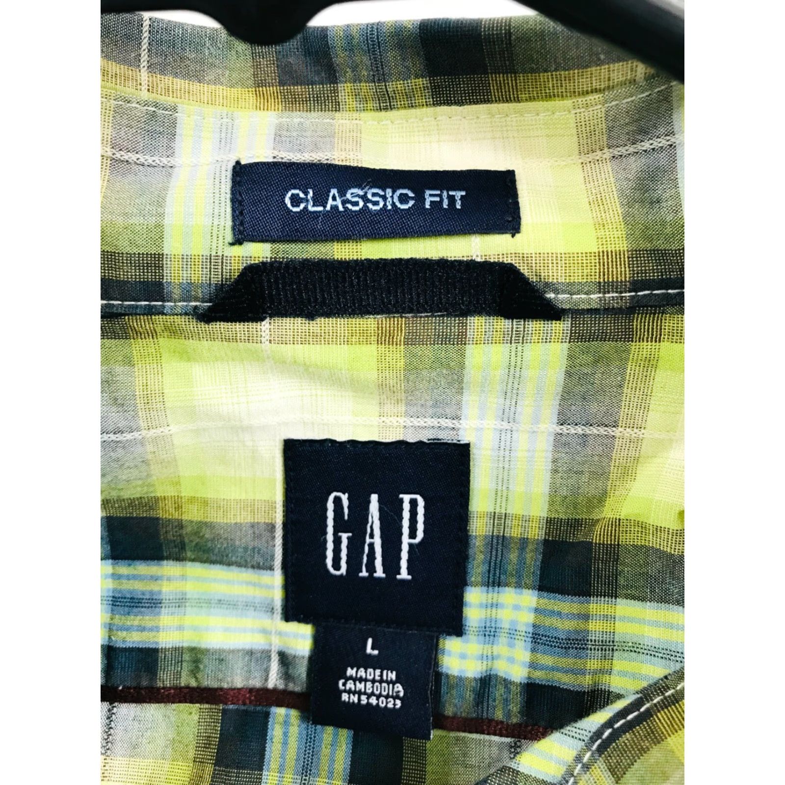 Gap Gap Dress Shirt Men's Size Large Yellow Plaid Button Up Long Sleeve Classic Fit Size 42R - 5 Thumbnail