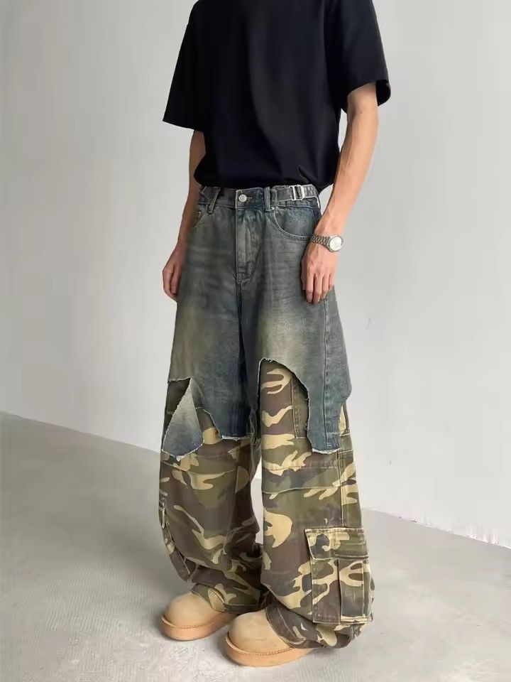Japanese Brand Ropa Y2K Grunge Camouflage Patchwork Baggy Stacked Jeans Size US 26 / EU 42 - 5 Thumbnail