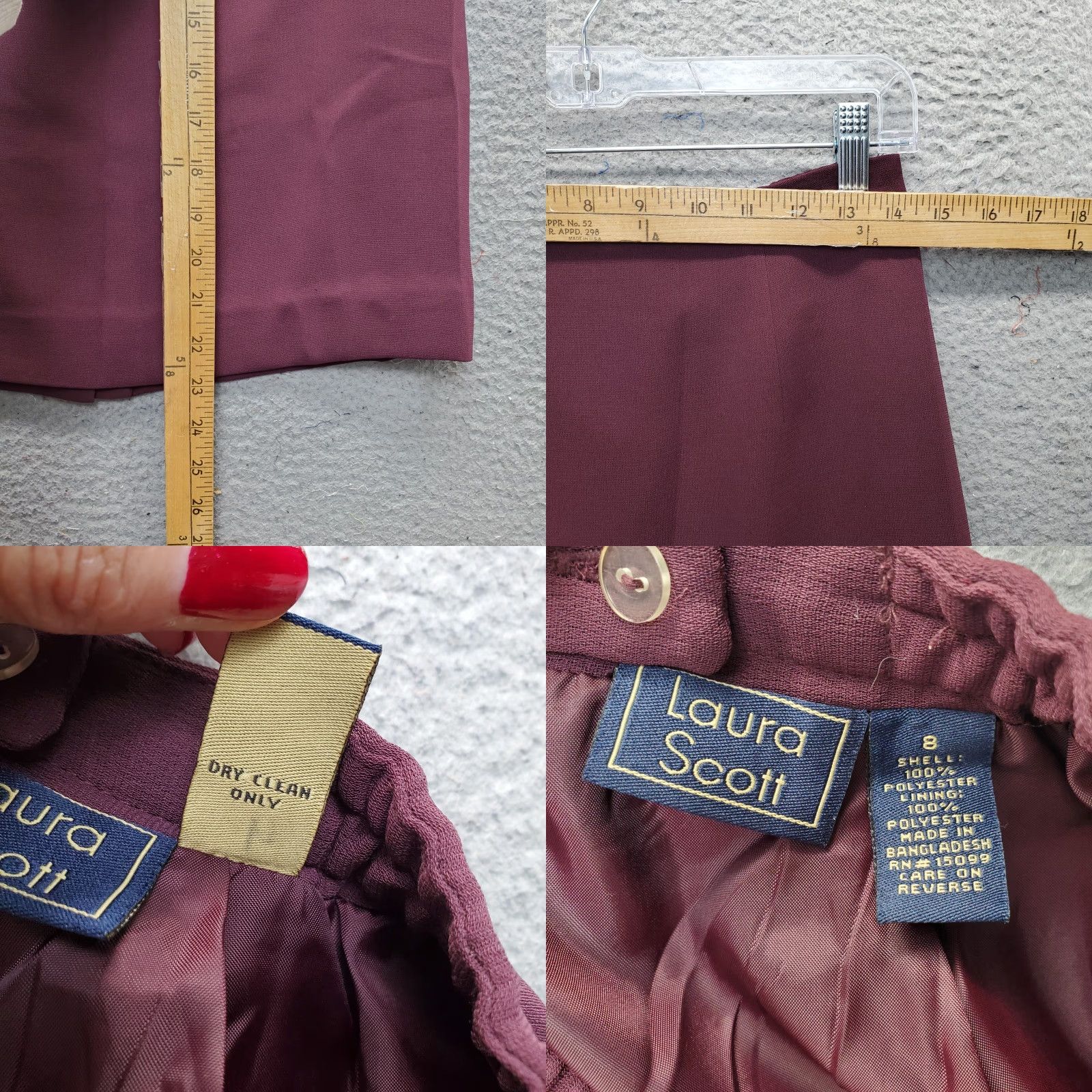 Vintage Laura Scott 2 Piece Set Womens 8P Burgundy Notch Lapel Double Breasted Formal Shirt (Jacket) Skirt Set Womens 8P Burgundy Formal Size US 8 / IT 38 - 10 Thumbnail