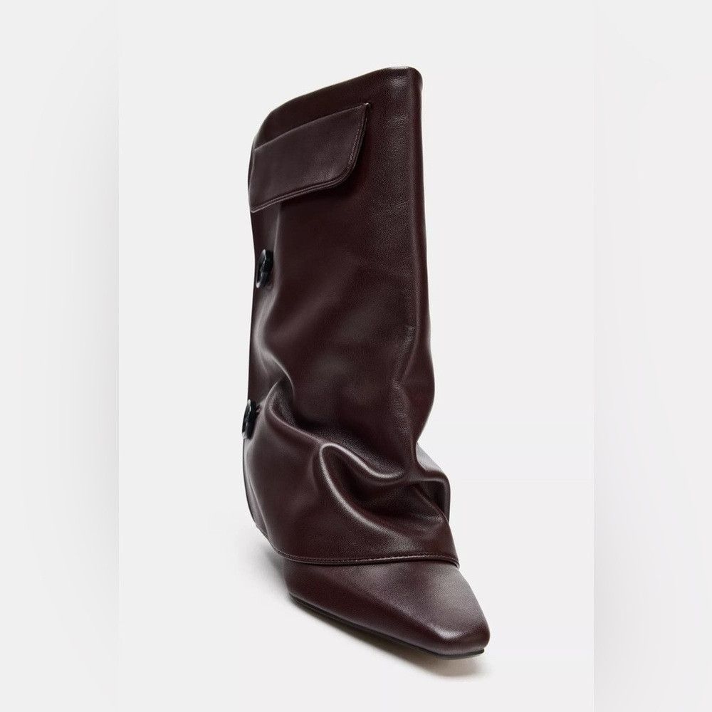 Zara ZARA LEATHER GAITER ANKLE BOOTS Size US 11 / IT 41 - 5 Thumbnail