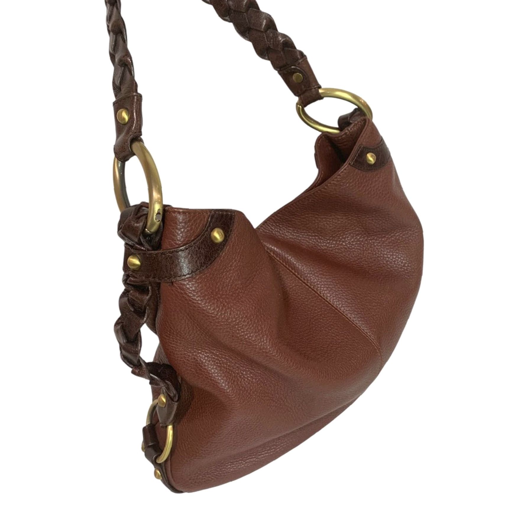 Vintage Borsetta Milano Brown Pebbled Leather Braided Strap Handbag Women Leather Bag 14" x 11" x 3.5" 6" Strap Drop Size ONE SIZE - 4 Thumbnail