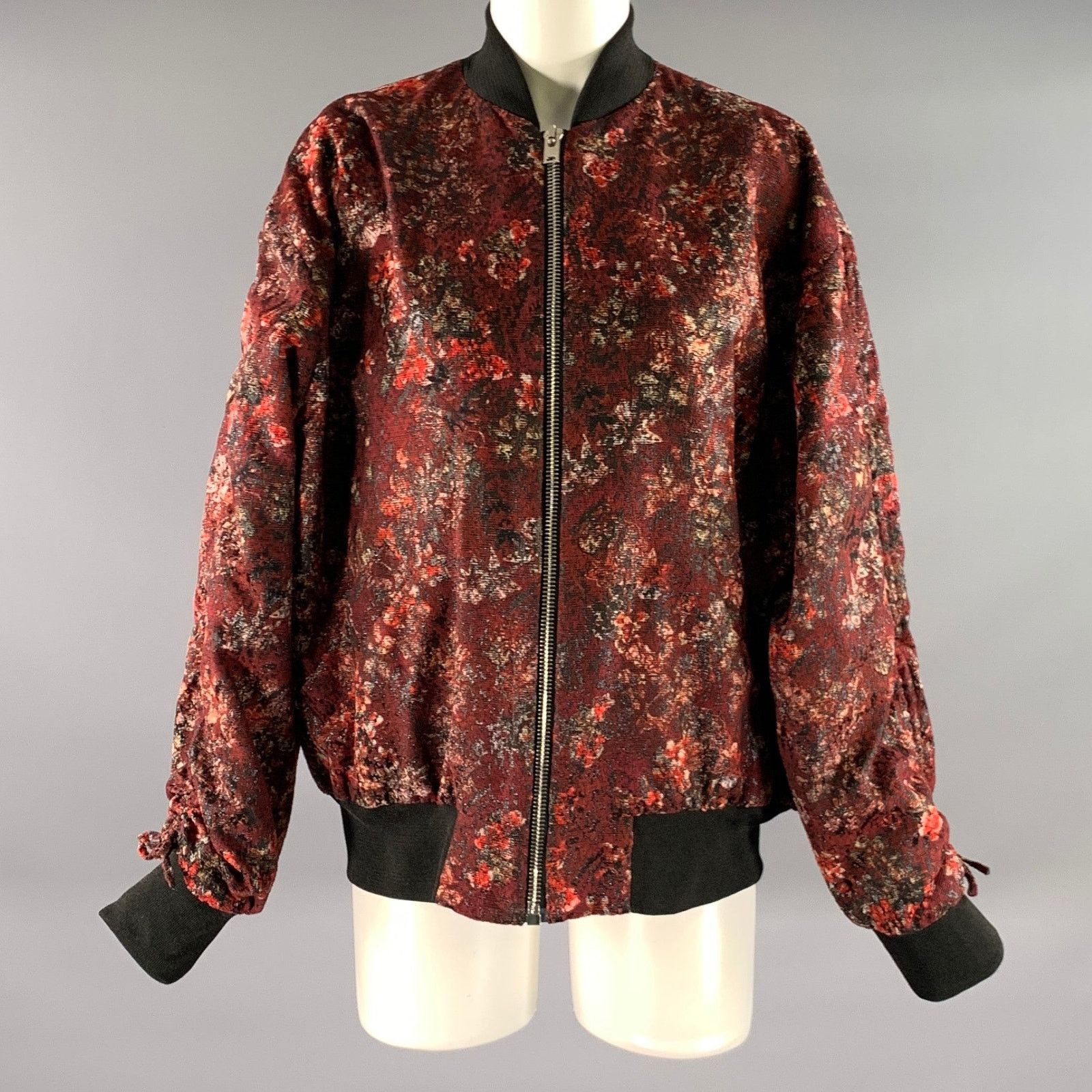 Iro IRO Size 4 Burgundy Red Polyester Floral Bomber Jacket Size US 4 / IT 34 - 1 Thumbnail