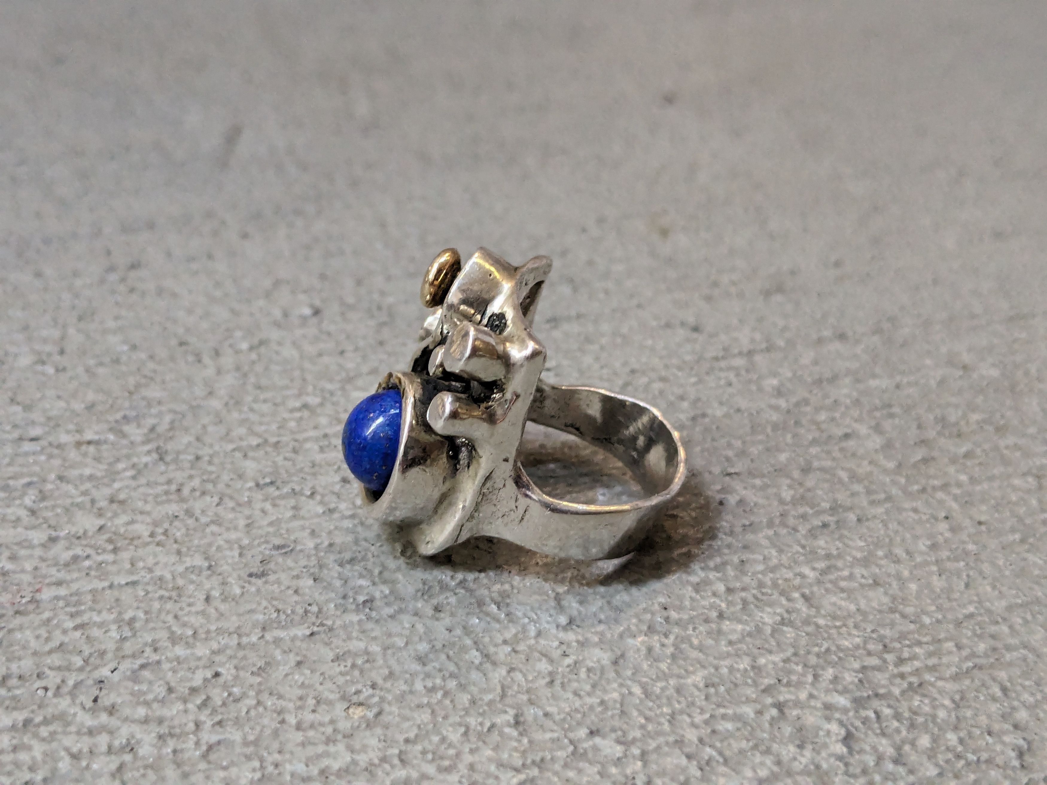 Jewelry × Vintage Vintage Sterling Silver Ring 7 Lapis Lazuli Modern Brutalist Size ONE SIZE - 6 Thumbnail
