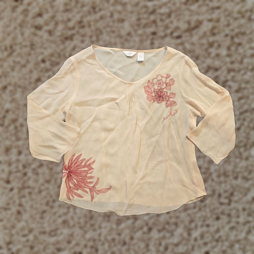 J. Jill VINTAGE J Jill Top Womens Small Beige Embroidered Beaded Sheer Cottage Casual Size S / US 4 / IT 40 - 1 Thumbnail