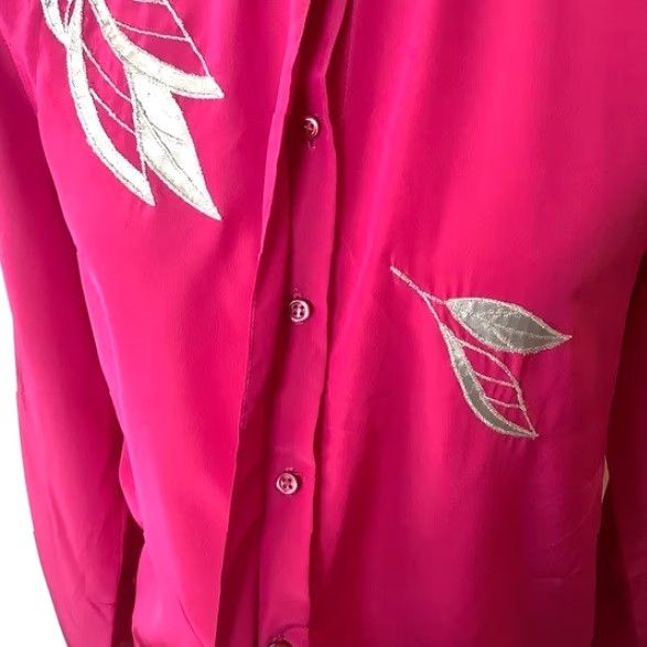 Pinko VINTAGE Blouse Pink 70s 80s Embroidered Button Up Long Sleeve Collared Polyester Medium Womens Retro Festival Hippe Size M / US 6-8 / IT 42-44 - 7 Thumbnail
