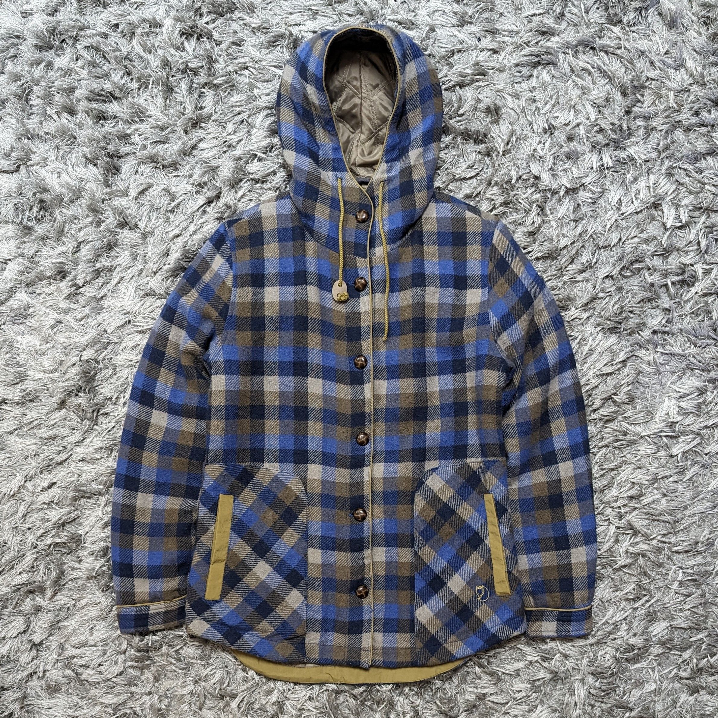 Vintage Fjallraven Jacket Hoodie Button Checkered Wool