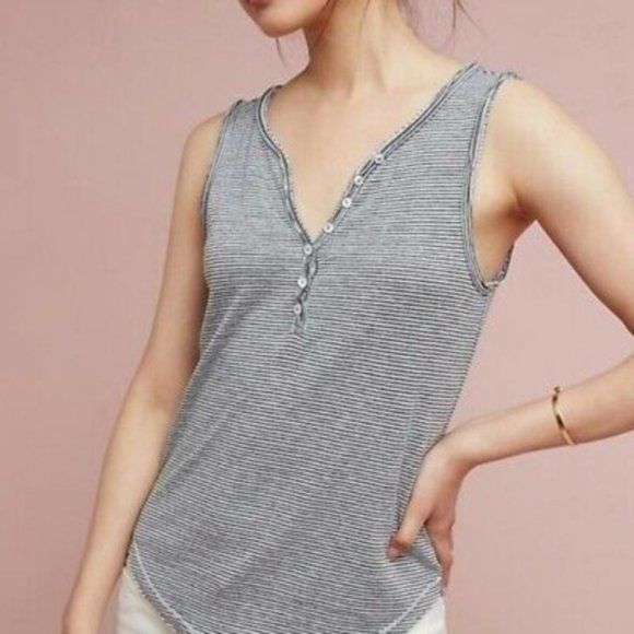 Anthropologie Anthropologie Striped Enok Henley Tank Top Size XS / US 0-2 / IT 36-38 - 1 Thumbnail
