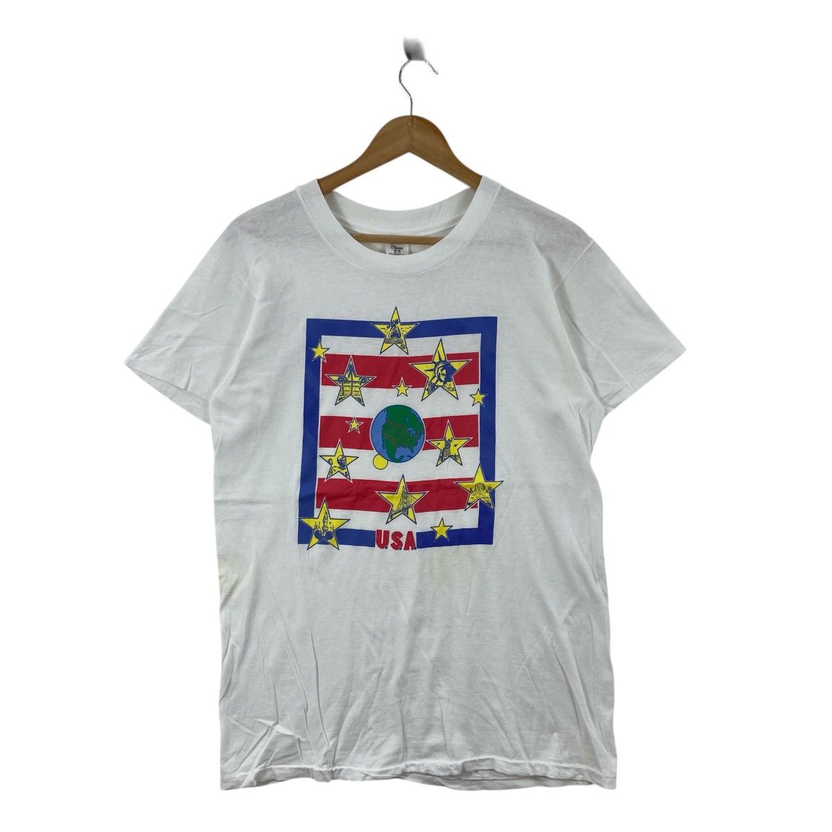 Vintage Vtg 90s Hanes USA Stars Landmarks TShirt White Single Stitch Size US M / EU 48-50 / 2 - 1 Thumbnail
