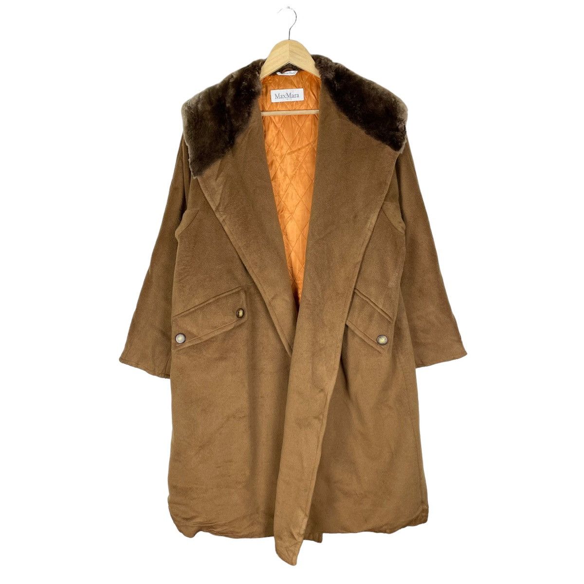 🔥MAX MARA ITALY FUR SHAWL COLLAR WOOL LONG JACKET