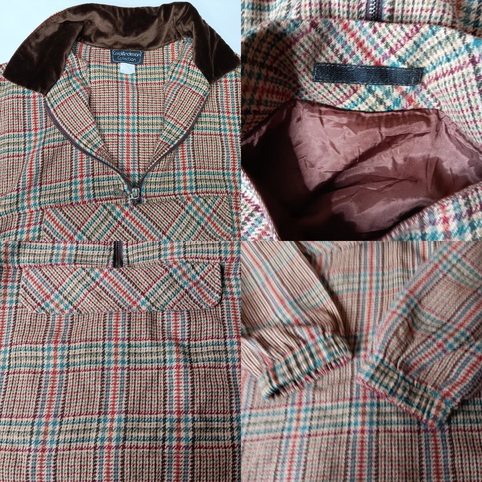 Vintage VINTAGE Carol Little Jacket M Wool Blnd Pullover Brown Plaid Academia 1/4 Zip Mens? Size M / US 6-8 / IT 42-44 - 8 Thumbnail