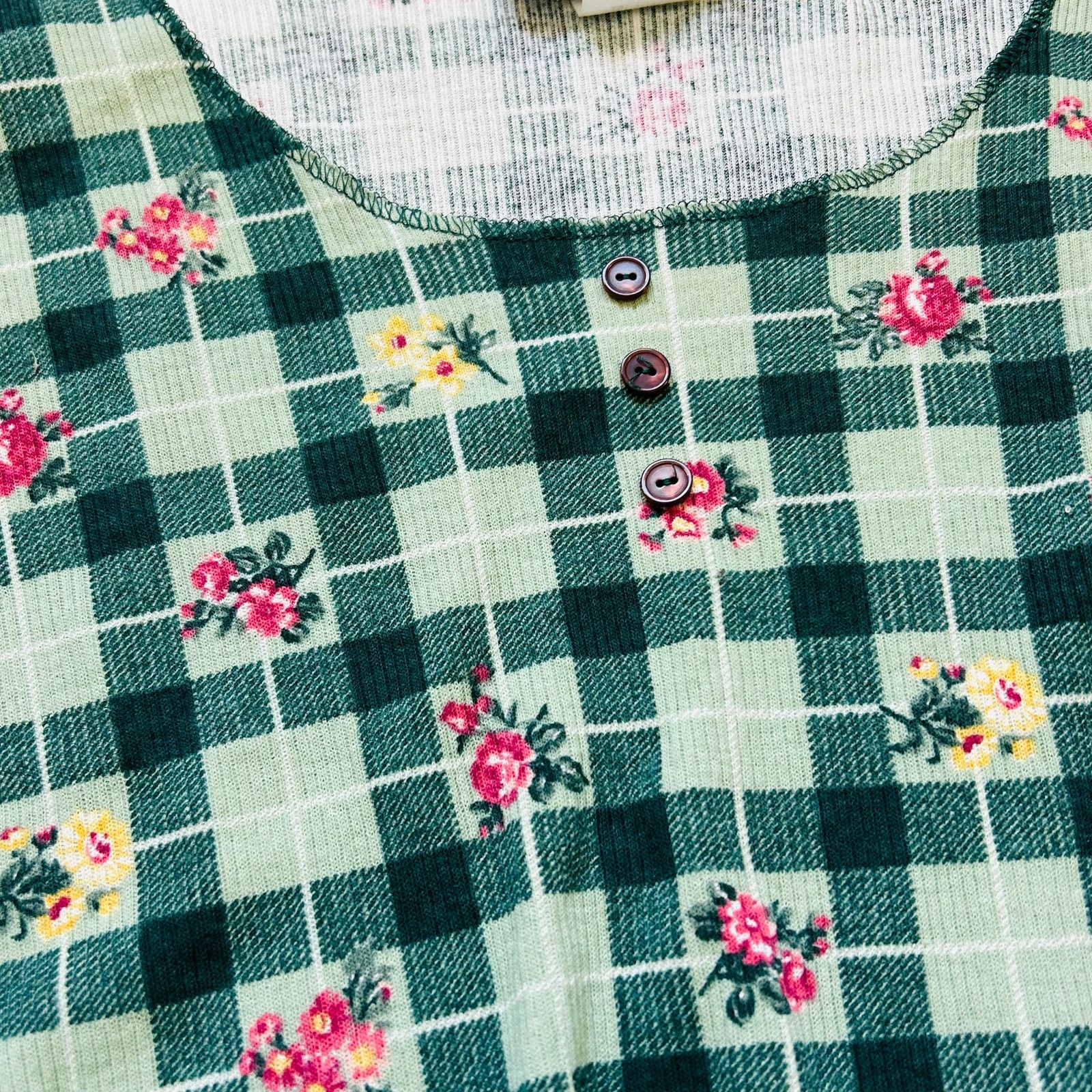 Vintage Vintage Plaid 90s Crop Top Ribbed Knit Floral Cottagecore Size XL / US 12-14 / IT 48-50 - 7 Thumbnail